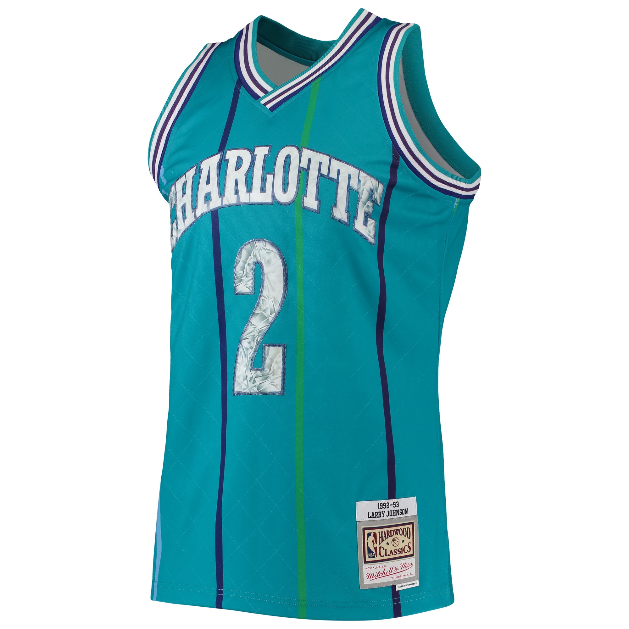 Larry Johnson Charlotte Hornets Mitchell & Ness 1996/97 Hardwood Classics NBA 75th Anniversary Diamond Swingman Jersey – Teal Clowdercats