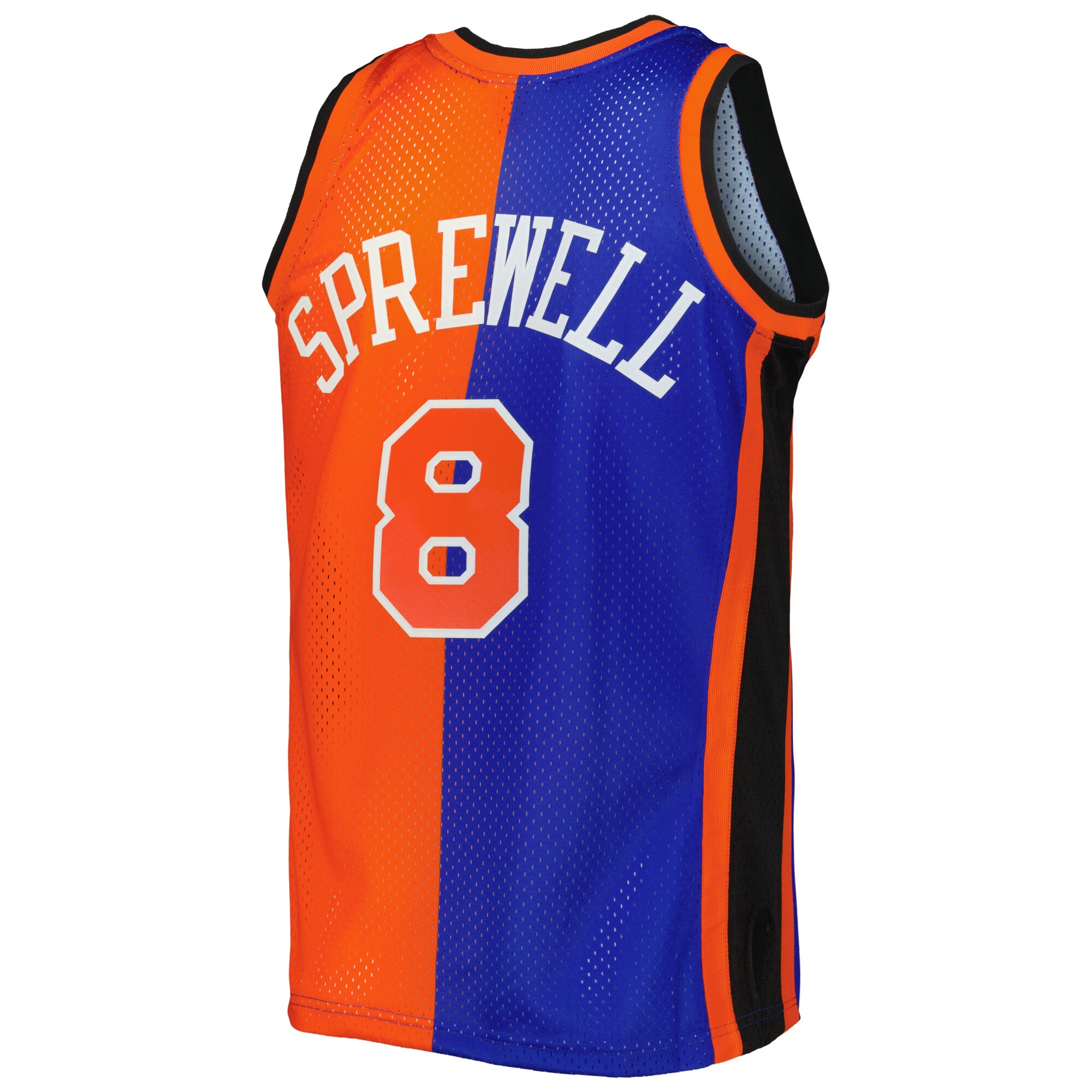 Latrell Sprewell New York Knicks Mitchell & Ness Hardwood Classics 1998/99 Split Swingman Jersey – Blue/Orange Clowdercats