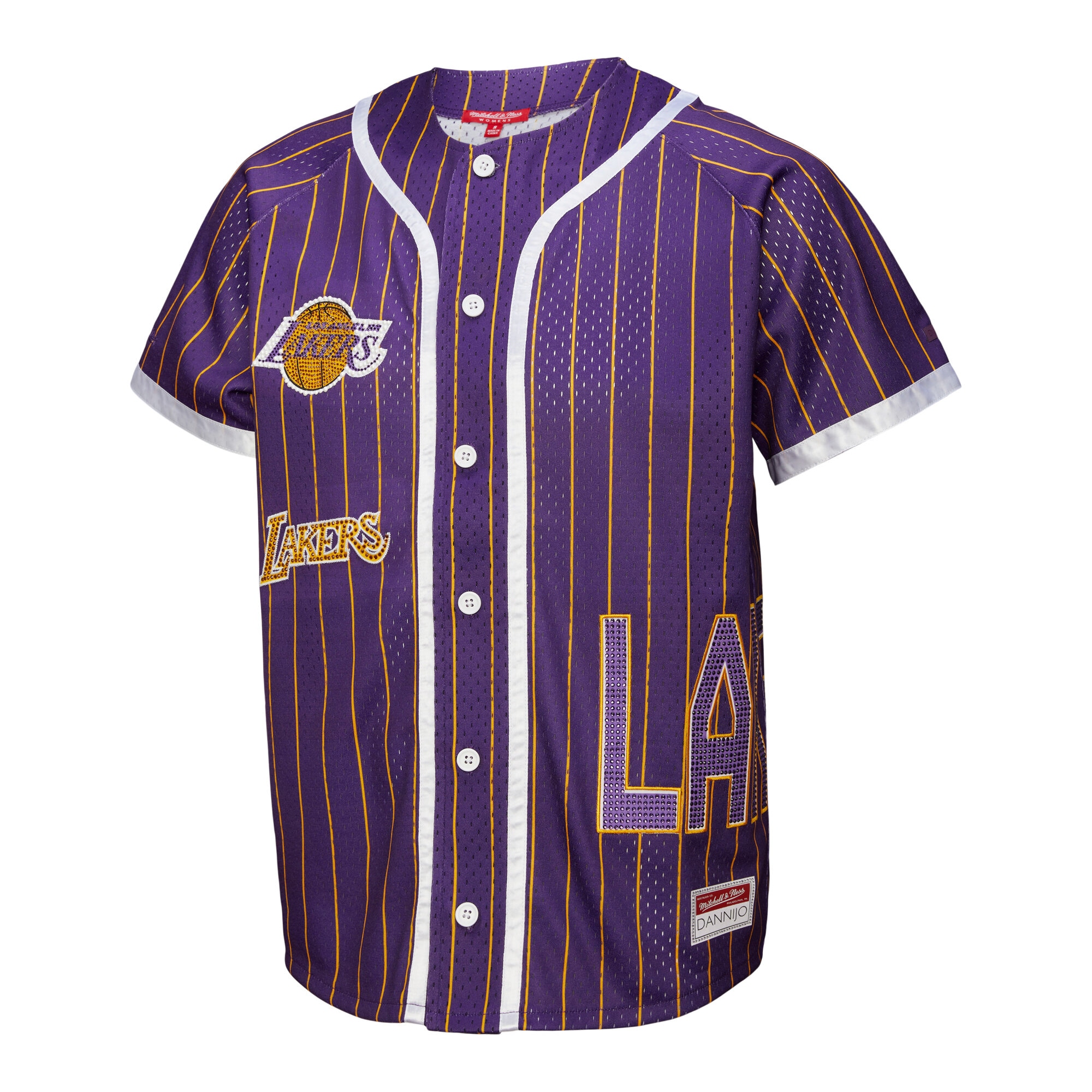 Los Angeles Lakers Mitchell & Ness x DANNIJO Women’s Fashion Baseball Jersey – Purple Clowdercats