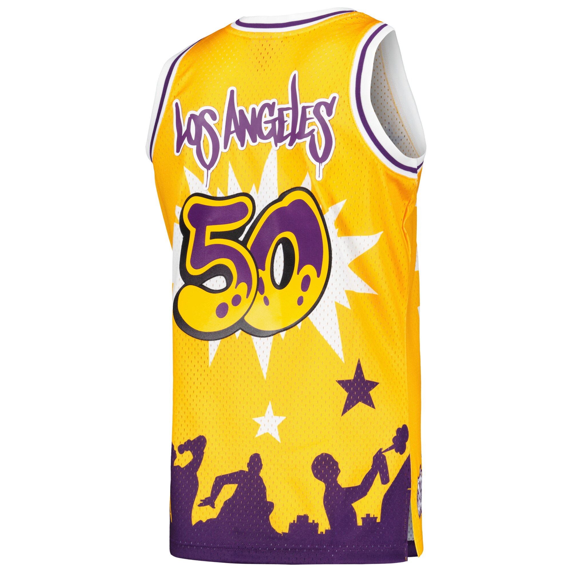 Los Angeles Lakers Mitchell & Ness x Tats Cru Hardwood Classics Fashion Jersey – Gold Clowdercats