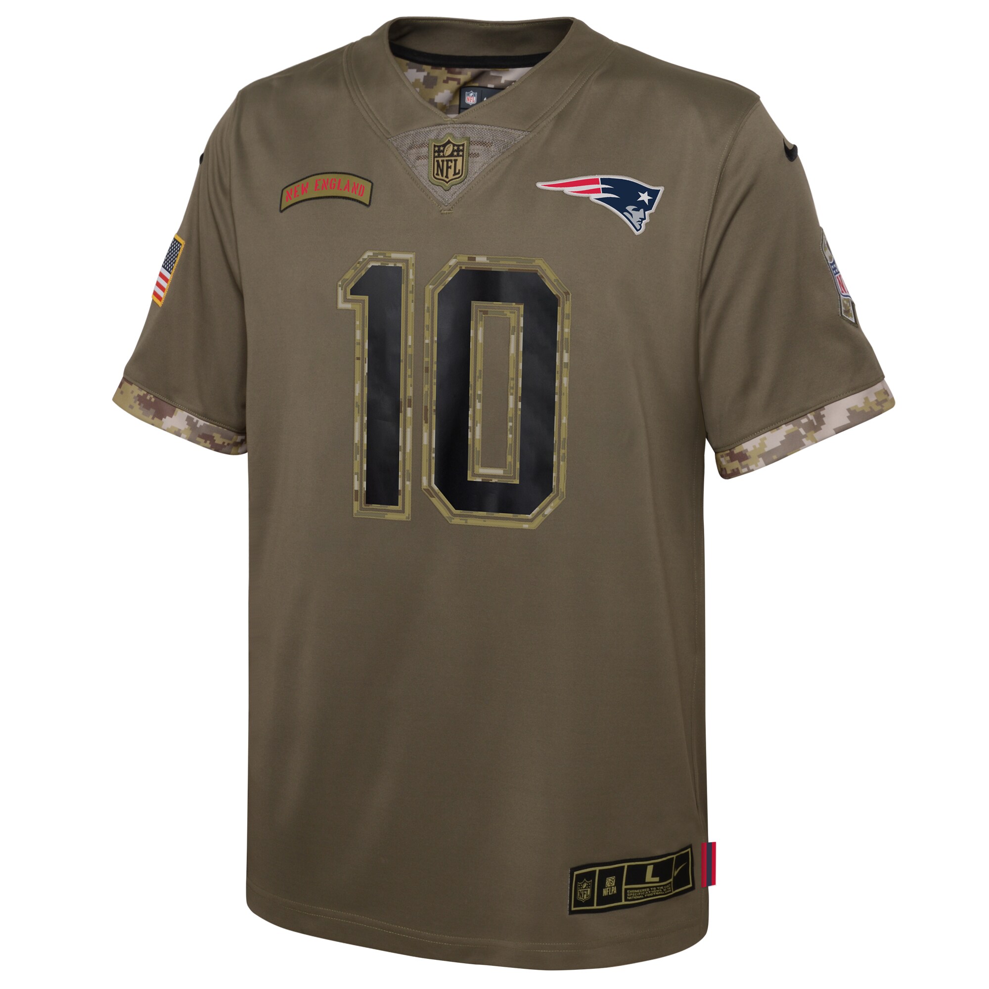 Mac Jones New England Patriots Nike Youth Salute To Service Player Limited Jersey – Olive Clowdercats