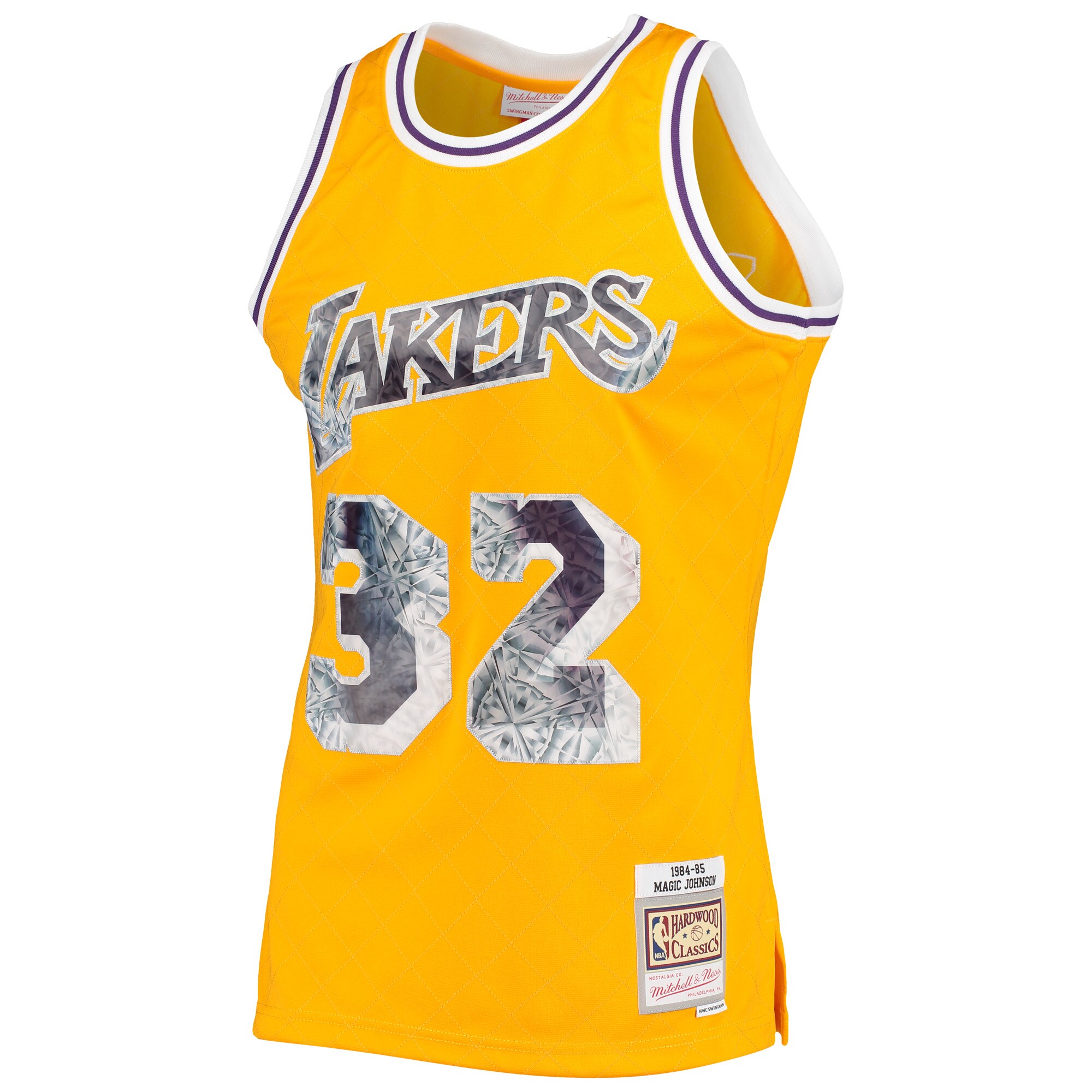 Magic Johnson Los Angeles Lakers Mitchell & Ness 1984/85 Hardwood Classics NBA 75th Anniversary Diamond Swingman Jersey – Gold Clowdercats