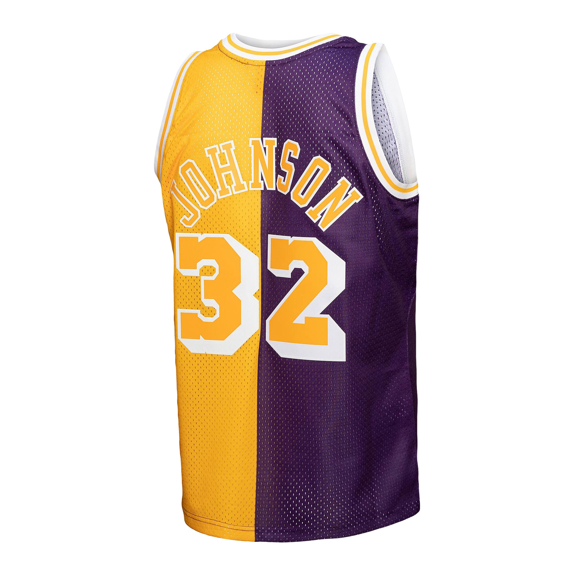 Magic Johnson Los Angeles Lakers Mitchell & Ness Big & Tall Hardwood Classics 1984/85 Split Swingman Jersey – Purple/Gold Clowdercats