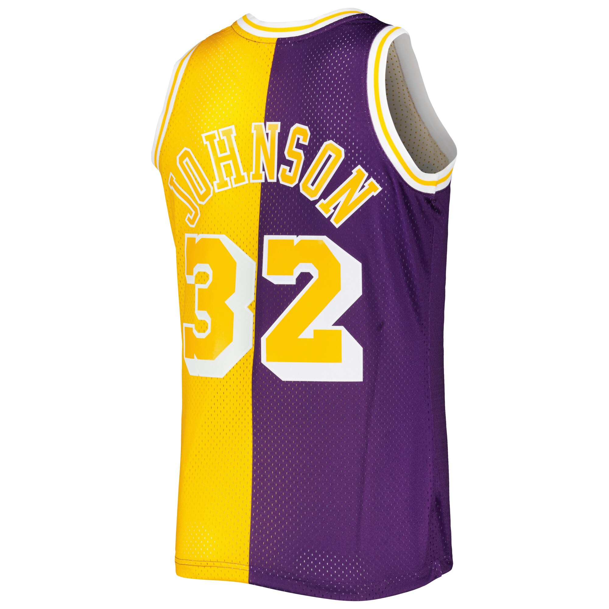 Magic Johnson Los Angeles Lakers Mitchell & Ness Hardwood Classics 1984/85 Split Swingman Jersey – Purple/Gold Clowdercats