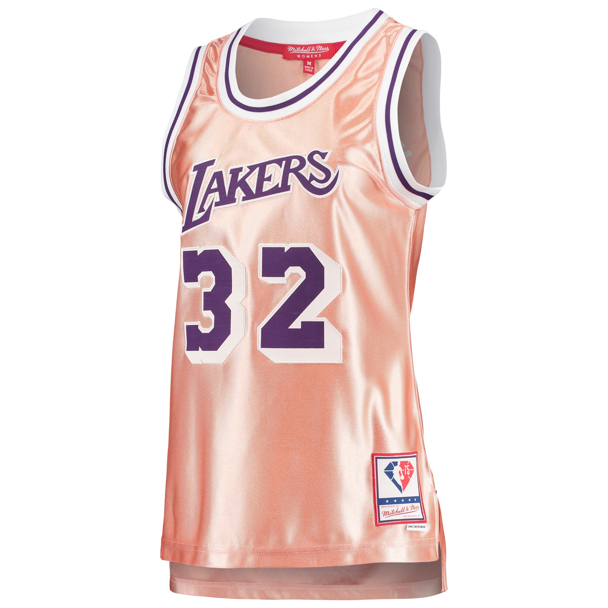 Magic Johnson Los Angeles Lakers Mitchell & Ness Women’s 75th Anniversary Rose Gold 1984 Swingman Jersey – Pink Clowdercats