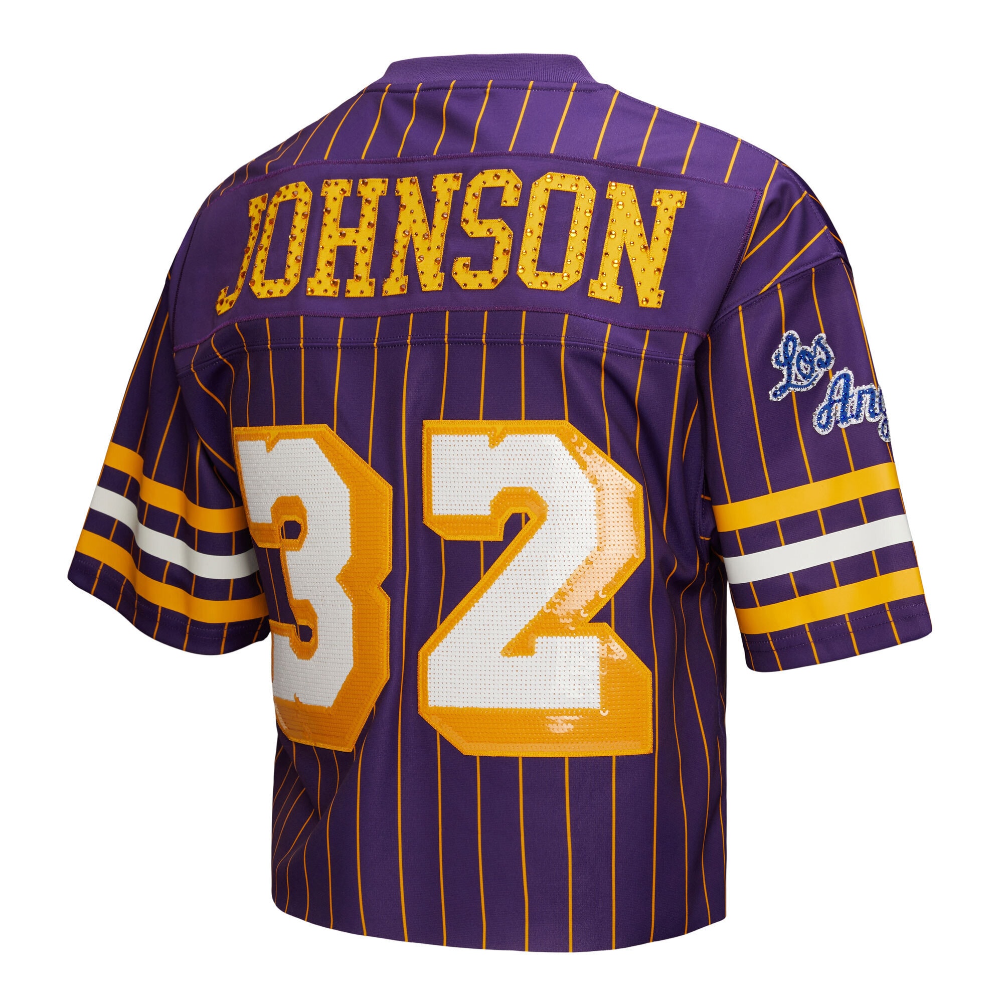 Magic Johnson Los Angeles Lakers Mitchell & Ness x DANNIJO Women’s Cropped Football Fashion Jersey – Purple Clowdercats