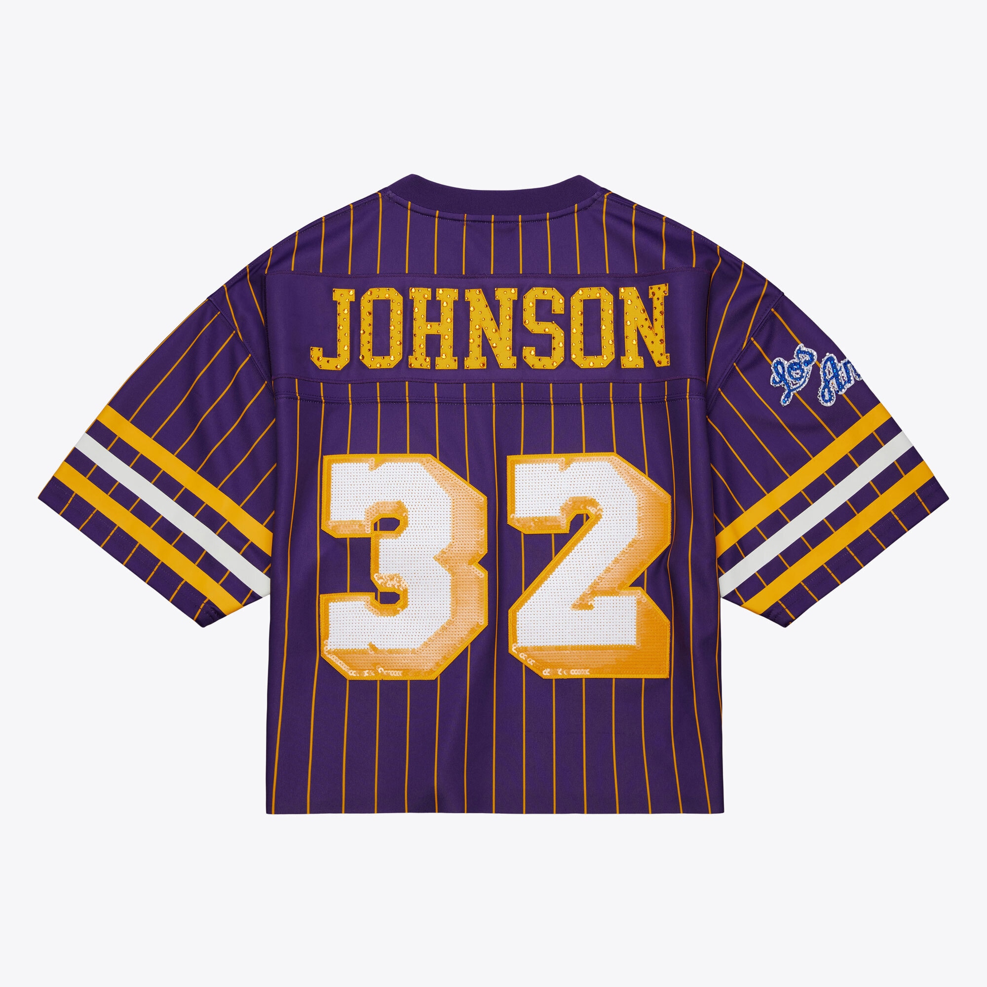 Magic Johnson Los Angeles Lakers Mitchell & Ness x DANNIJO Women’s Cropped Football Fashion Jersey – Purple Clowdercats