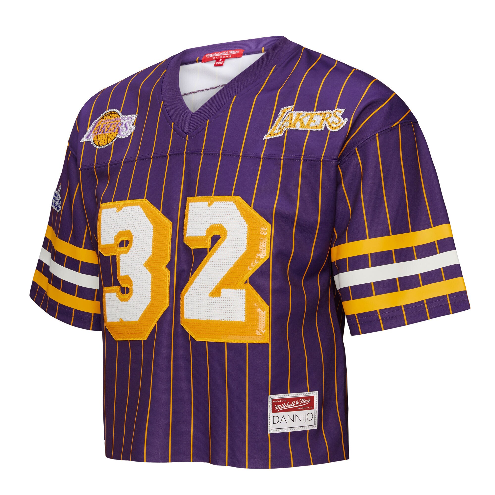 Magic Johnson Los Angeles Lakers Mitchell & Ness x DANNIJO Women’s Cropped Football Fashion Jersey – Purple Clowdercats