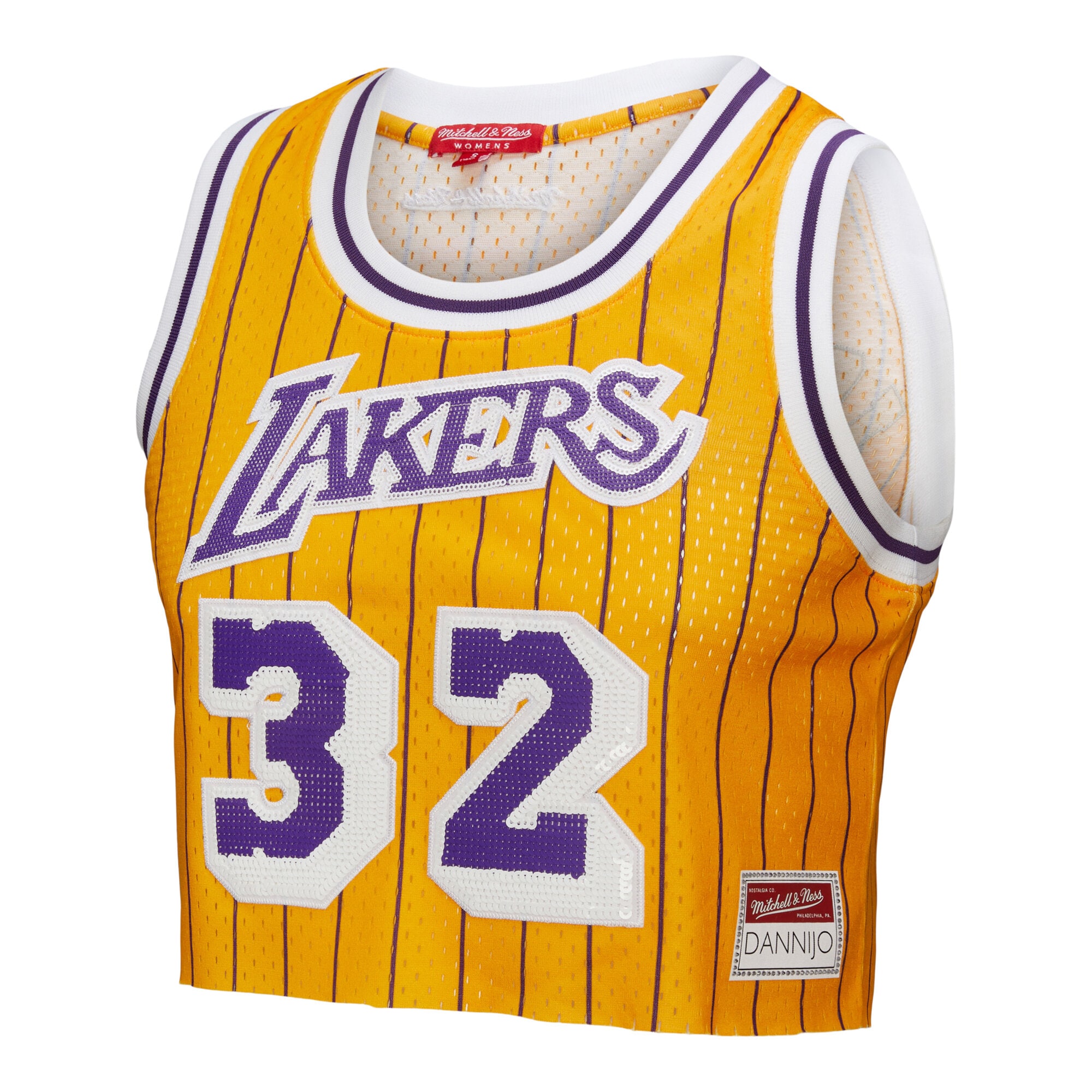 Magic Johnson Los Angeles Lakers Mitchell & Ness x DANNIJO Women’s Fashion Cropped Basketball Jersey – Yellow Clowdercats