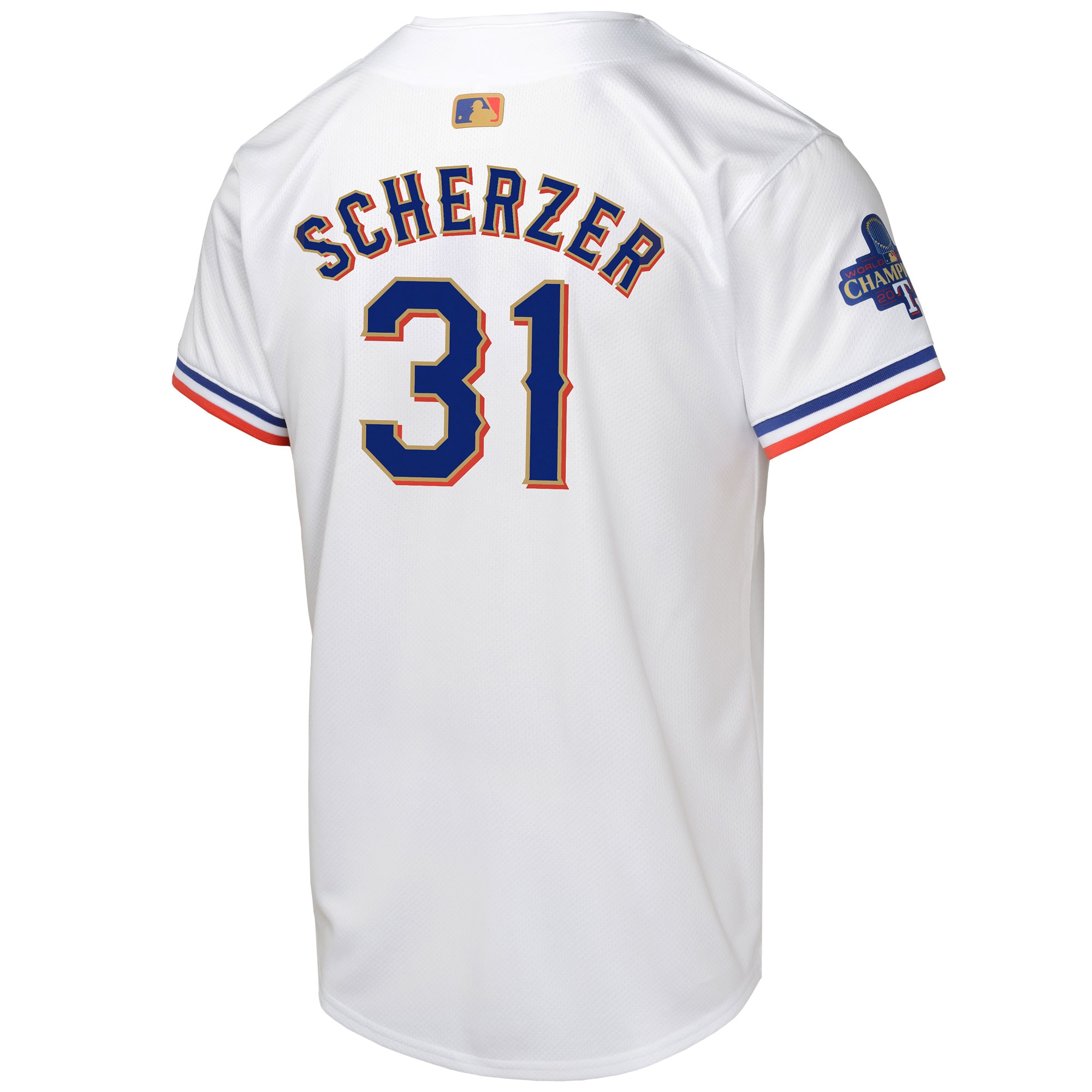 Max Scherzer Texas Rangers Nike Youth 2024 Gold Collection Limited Player Jersey – White