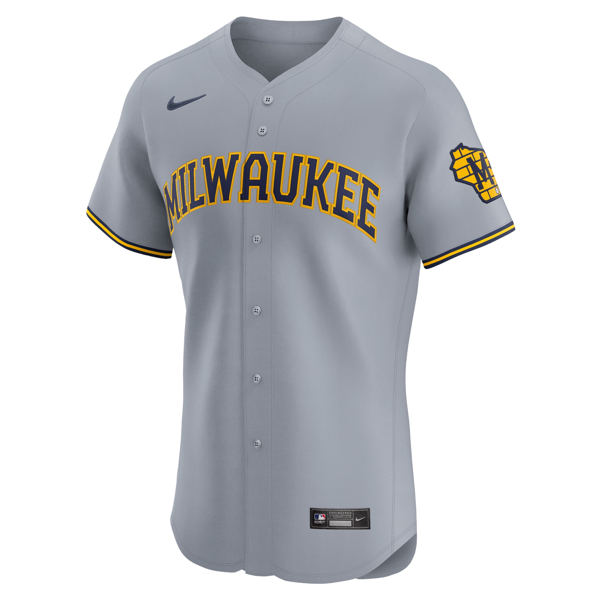 Milwaukee Brewers Nike Road Vapor Premier Elite Patch Jersey – Gray