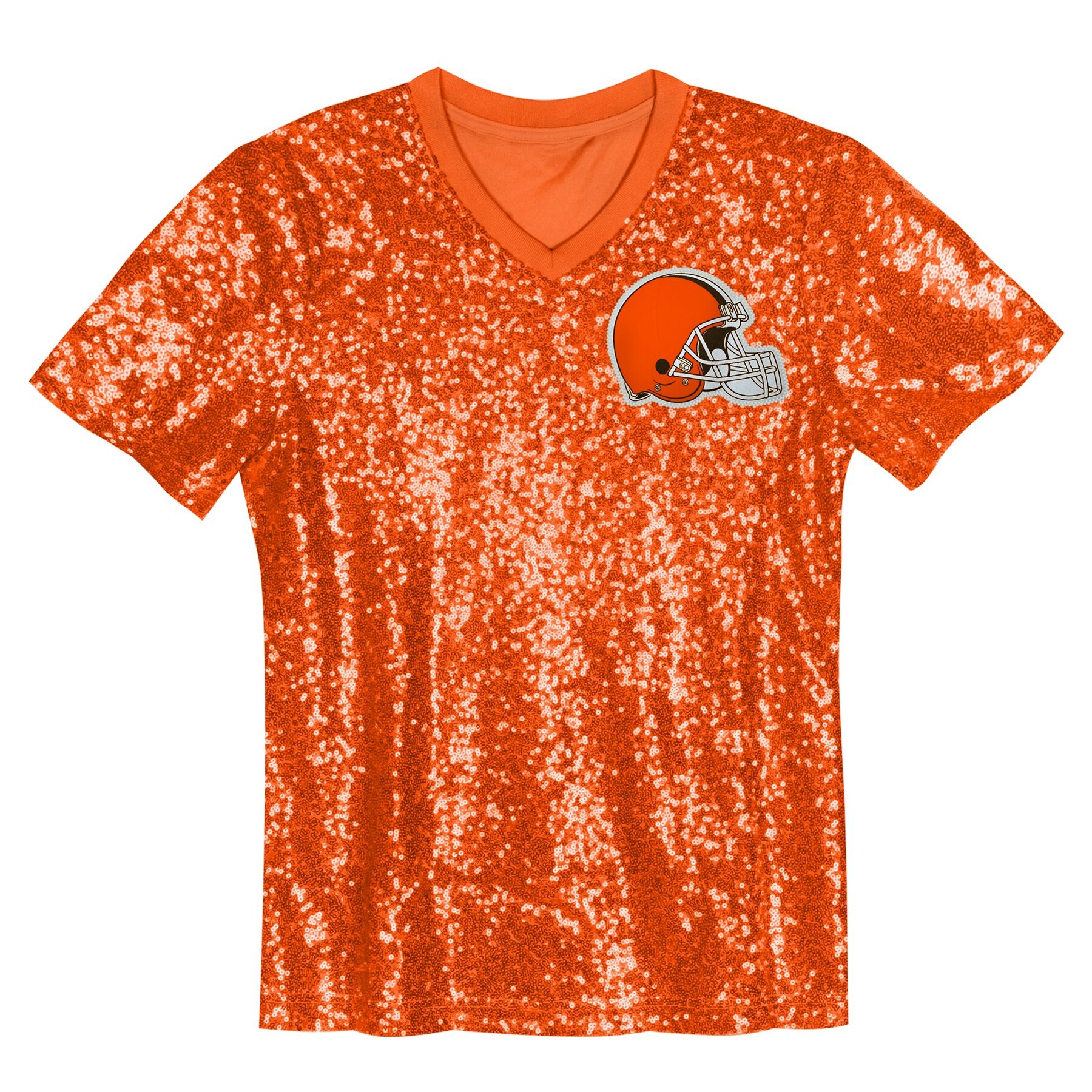 Myles Garrett Cleveland Browns Girls Youth Sequin V-Neck Fashion Jersey – Orange Clowdercats