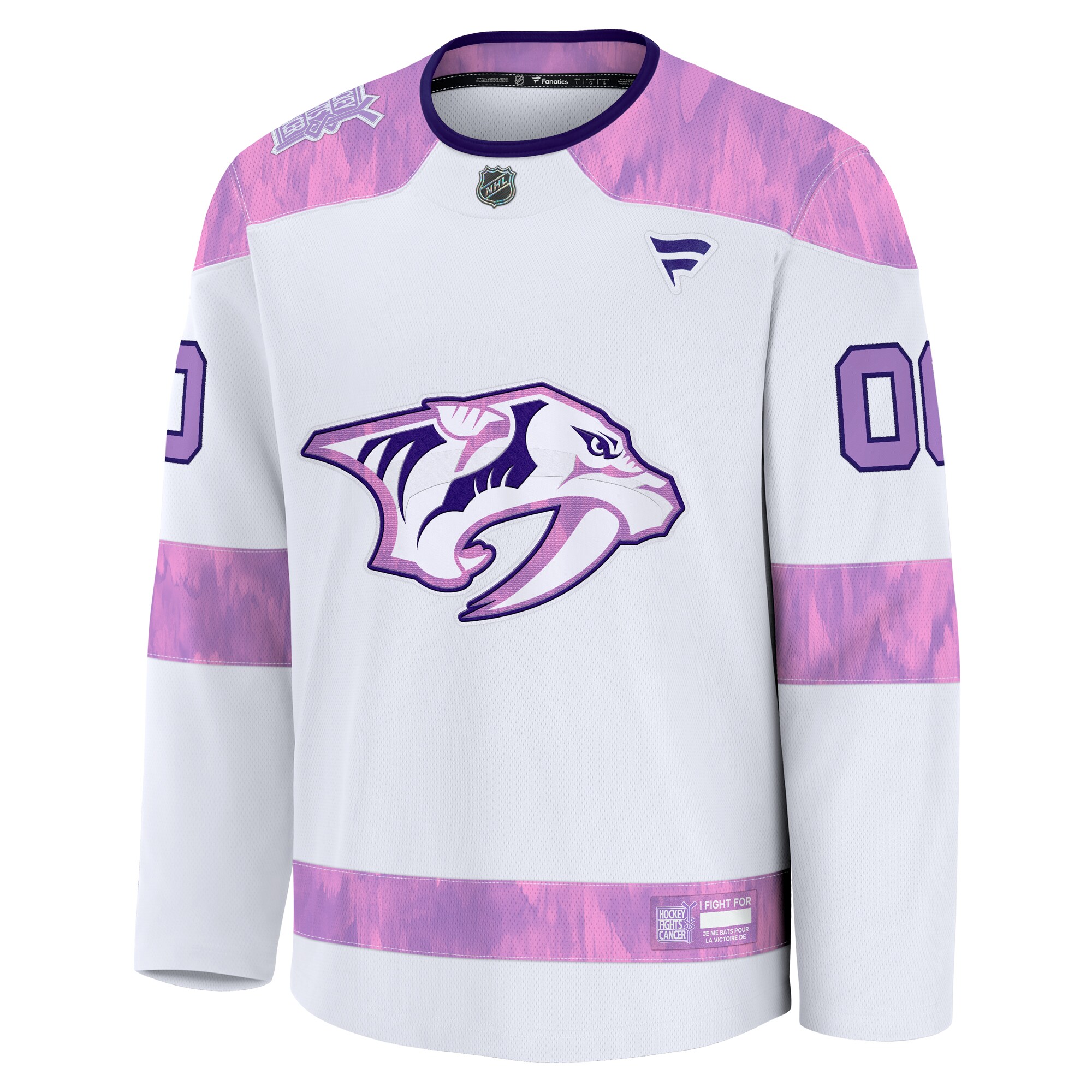 Nashville Predators Fanatics 2024 Hockey Fights Cancer Custom Practice Jersey – White Clowdercats