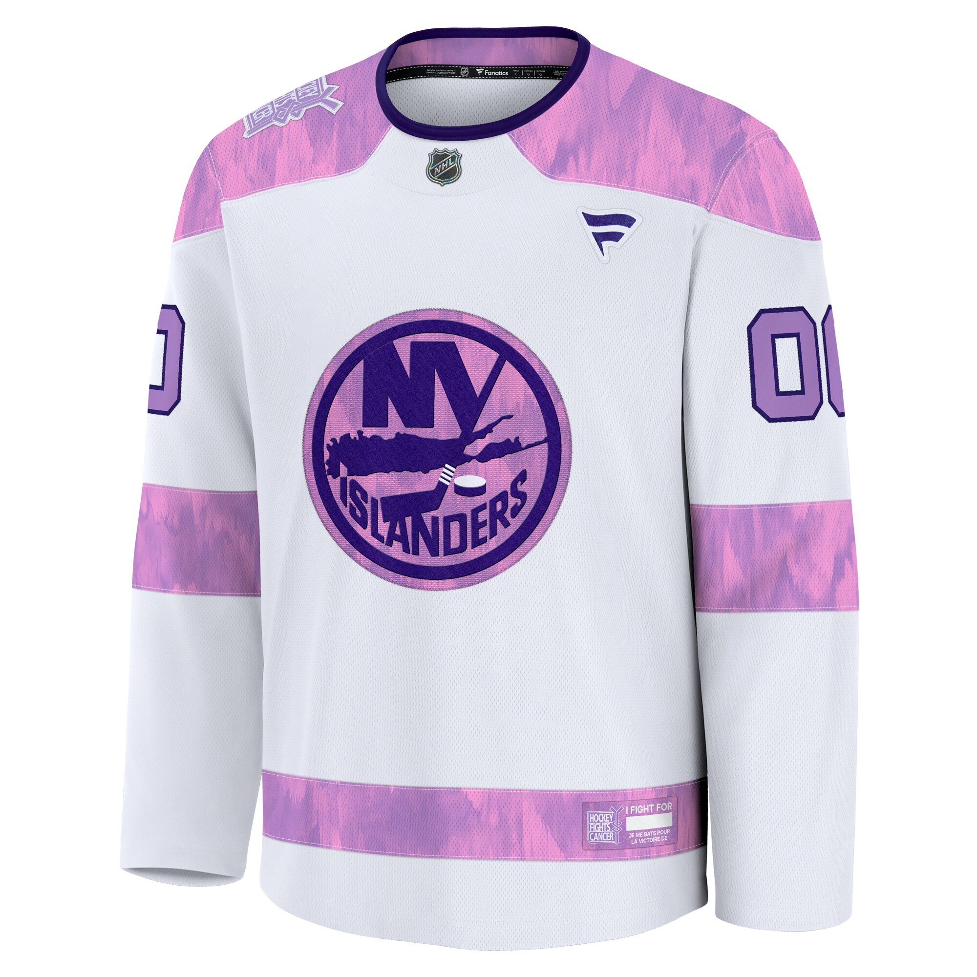 New York Islanders Fanatics 2024 Hockey Fights Cancer Custom Practice Jersey – White Clowdercats