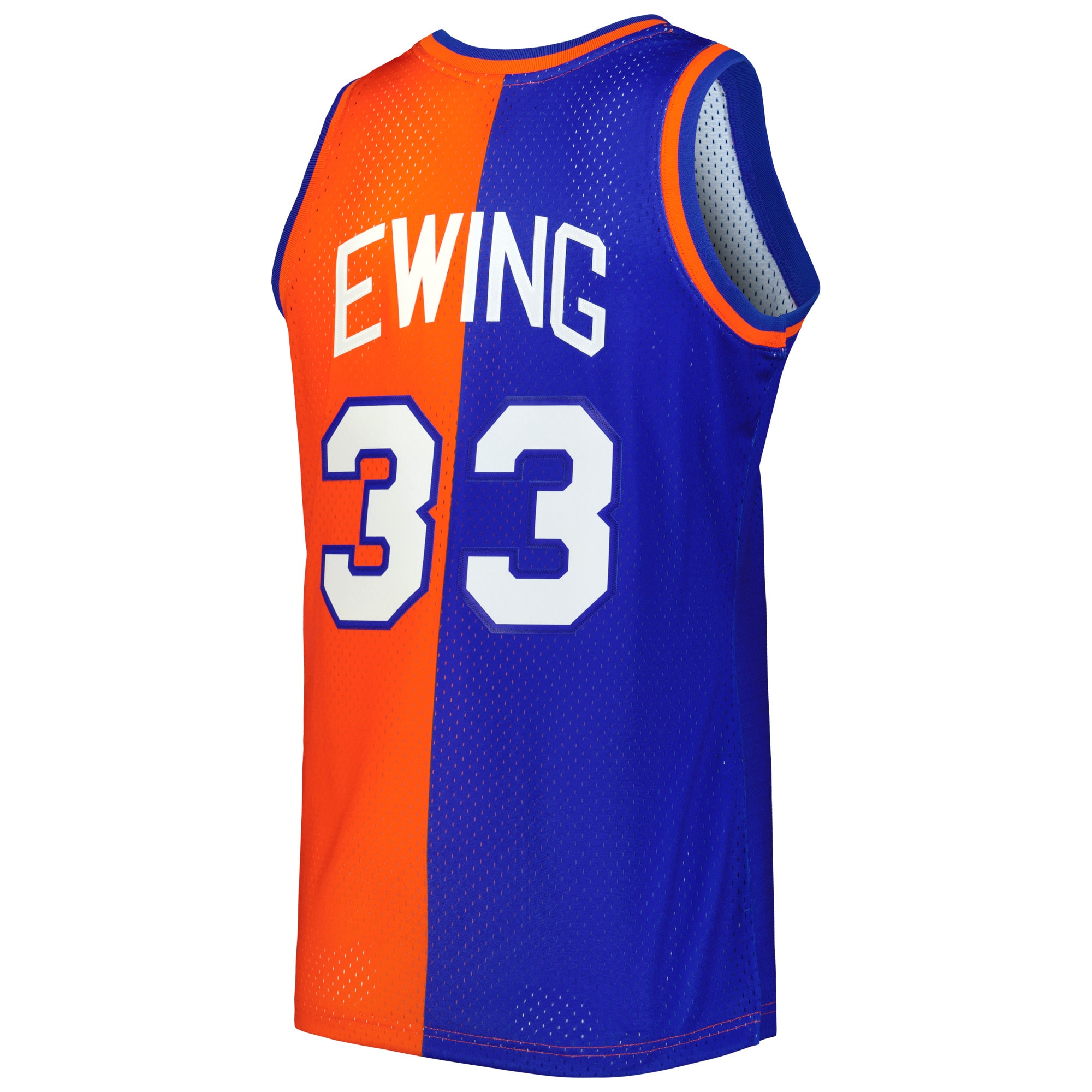 Patrick Ewing New York Knicks Mitchell & Ness Hardwood Classics 1991/92 Split Swingman Jersey – Blue/Orange Clowdercats