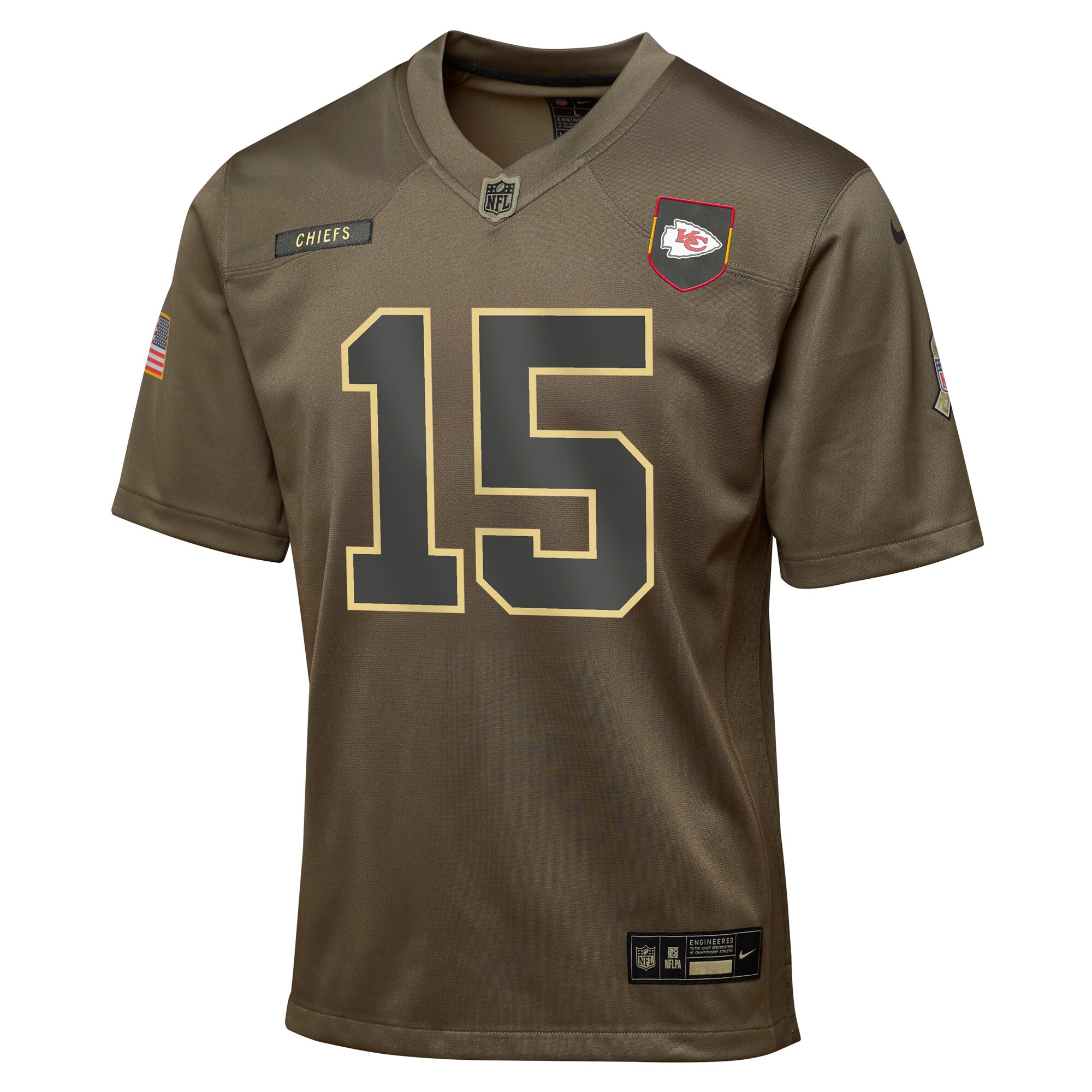 Patrick Mahomes Kansas City Chiefs Nike Youth 2025 Salute to Service Game Jersey – Olive Clowdercats