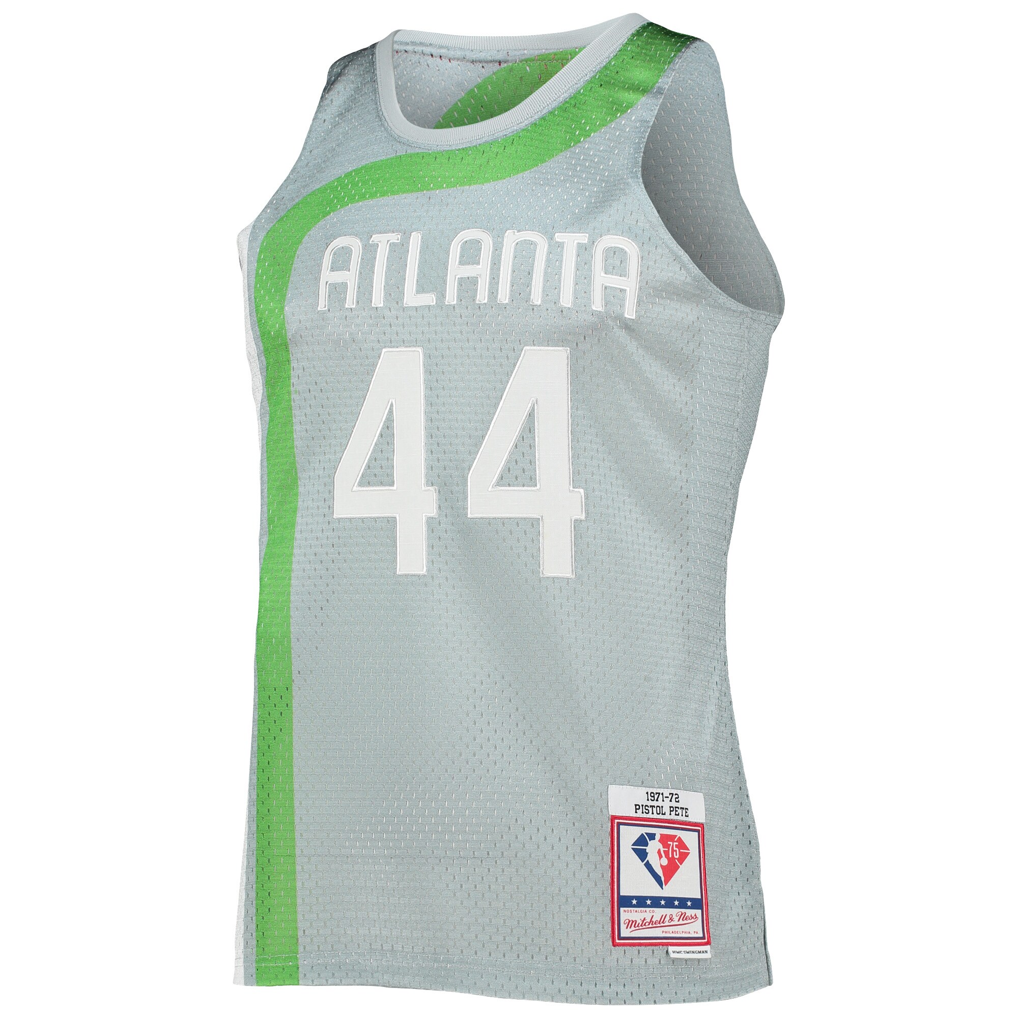 Pete Maravich Atlanta Hawks Mitchell & Ness 75th Anniversary 1971/72 Hardwood Classics Swingman Jersey – Silver Clowdercats