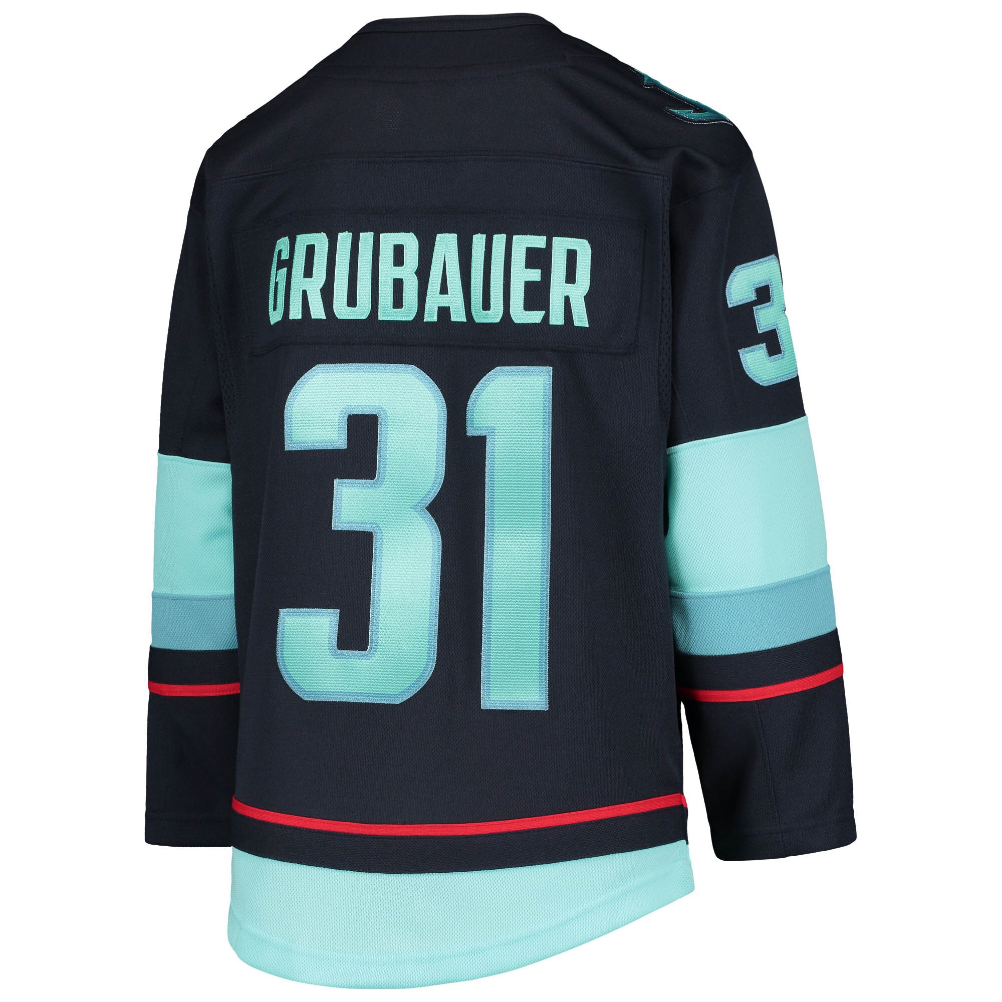 Philipp Grubauer Seattle Kraken Youth Home Premier Player Jersey – Deep Sea Blue Clowdercats
