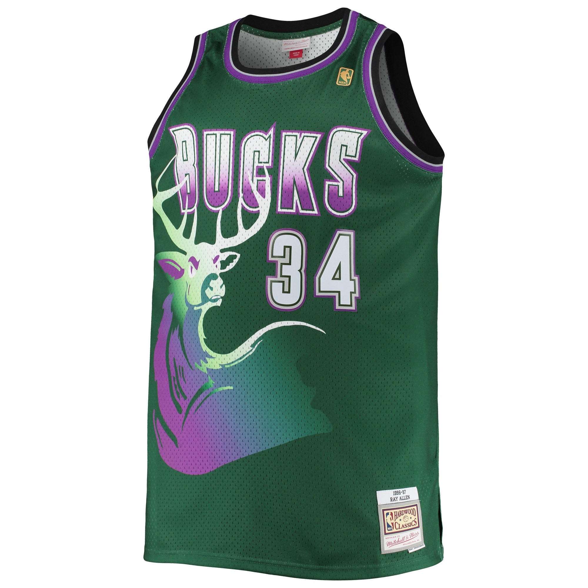 Ray Allen Milwaukee Bucks Mitchell & Ness Big & Tall 1996/97 Hardwood Classics Swingman Jersey – Hunter Green Clowdercats
