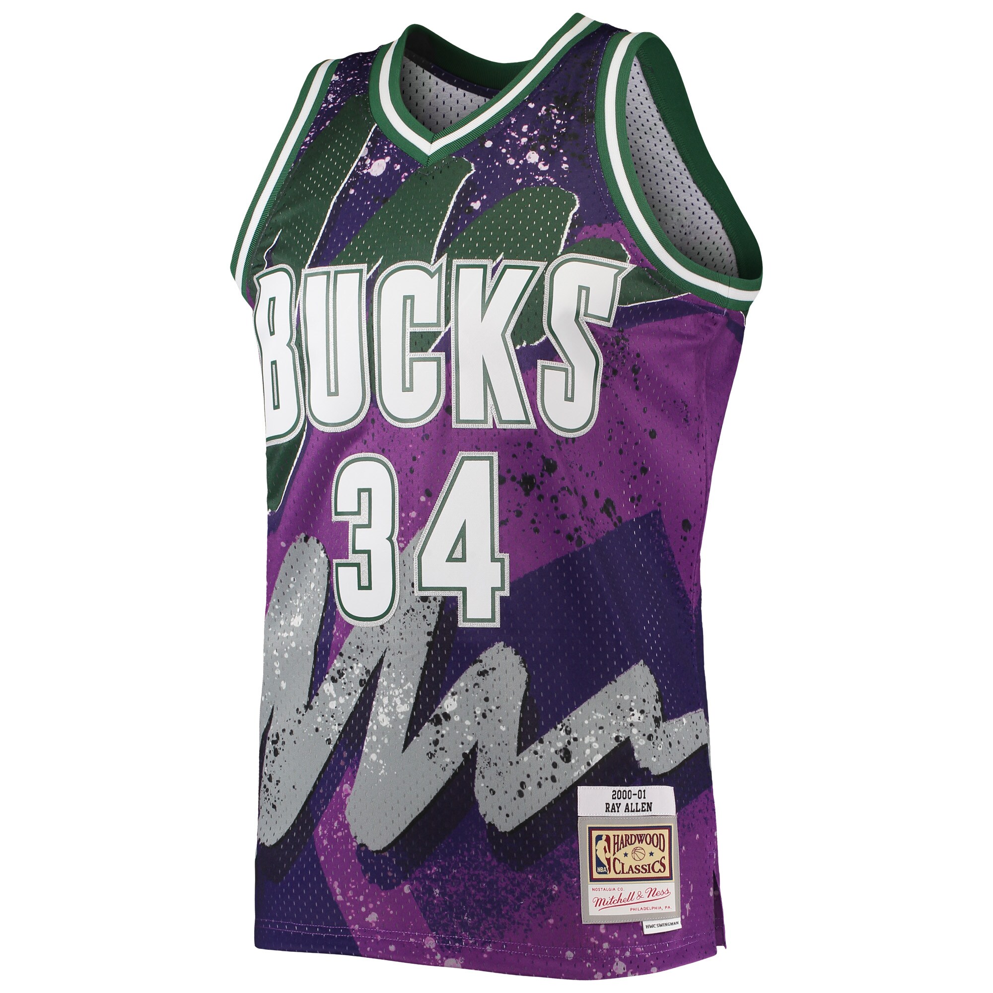 Ray Allen Milwaukee Bucks Mitchell & Ness Hardwood Classics 2000/01 Hyper Hoops Swingman Jersey – Purple Clowdercats