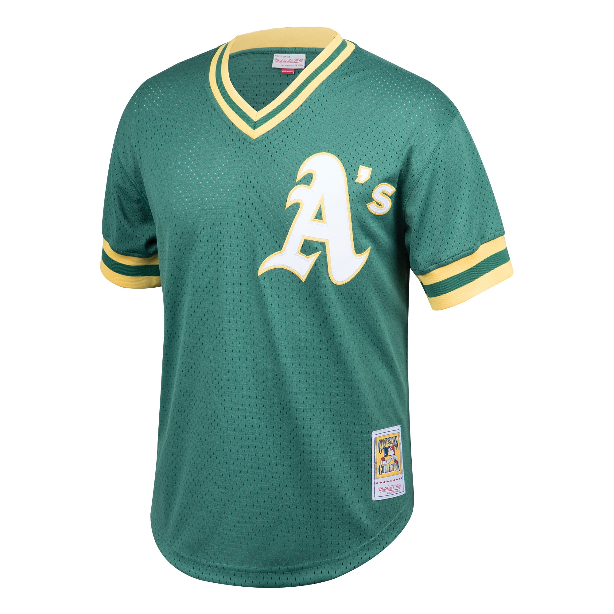 Rickey Henderson Athletics Mitchell & Ness Youth Cooperstown Collection Mesh Batting Practice Jersey – Green