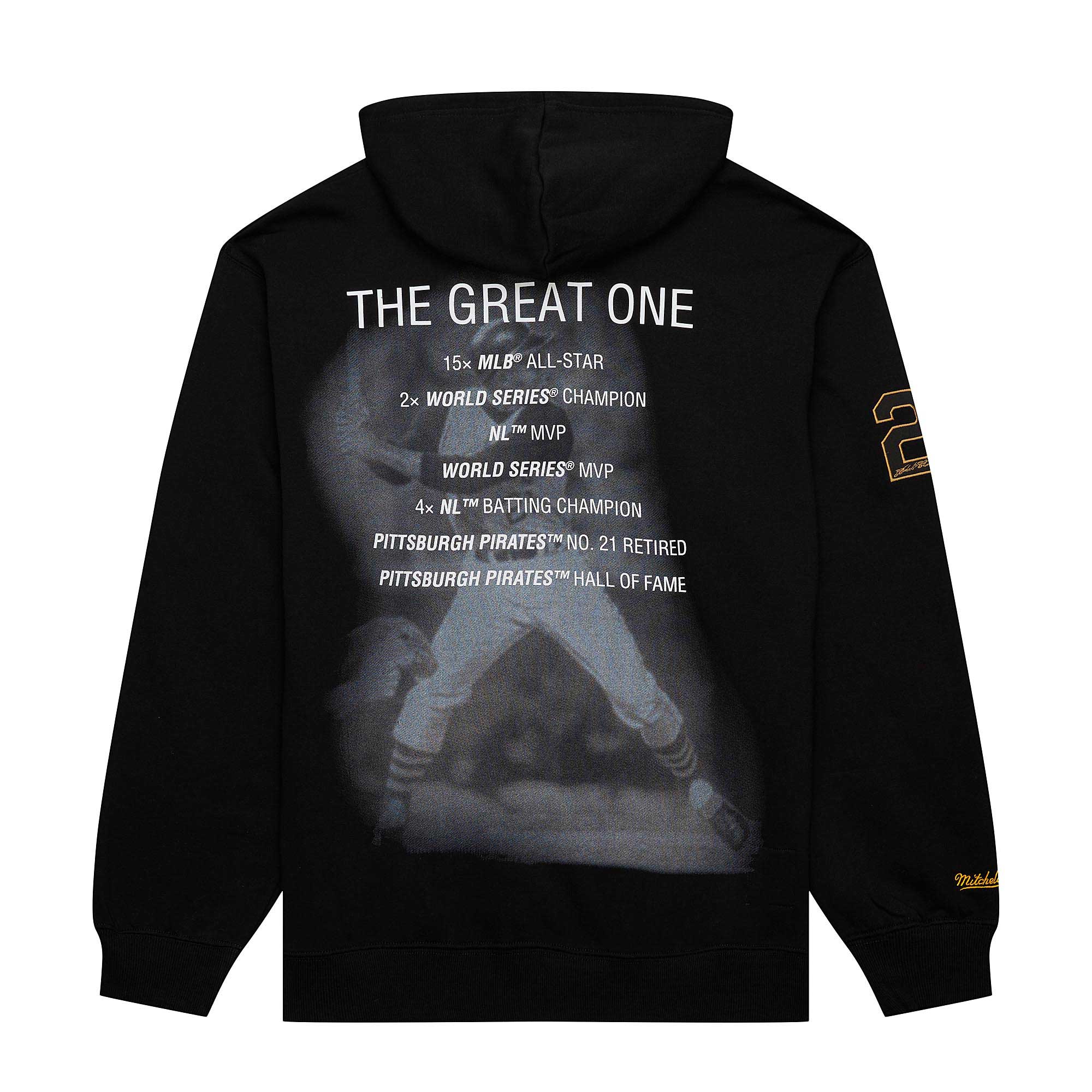 Roberto Clemente Pittsburgh Pirates Mitchell & Ness Vintage Logo Name & Number Pullover Hoodie – Black