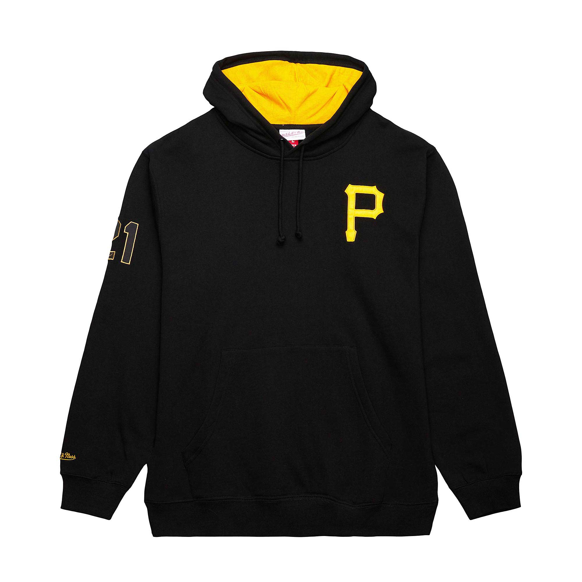 Roberto Clemente Pittsburgh Pirates Mitchell & Ness Vintage Logo Name & Number Pullover Hoodie – Black