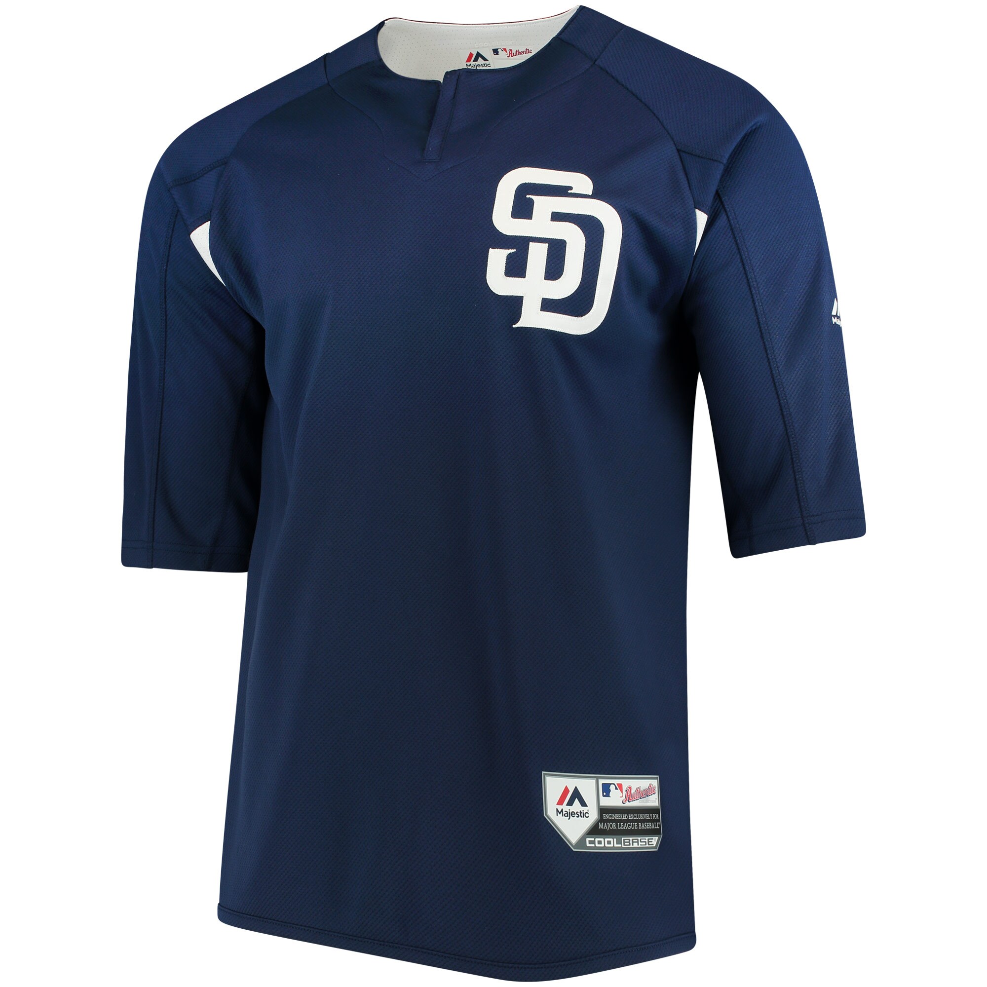San Diego Padres Majestic Authentic Collection On-Field 3/4-Sleeve Batting Practice Jersey – Navy/White