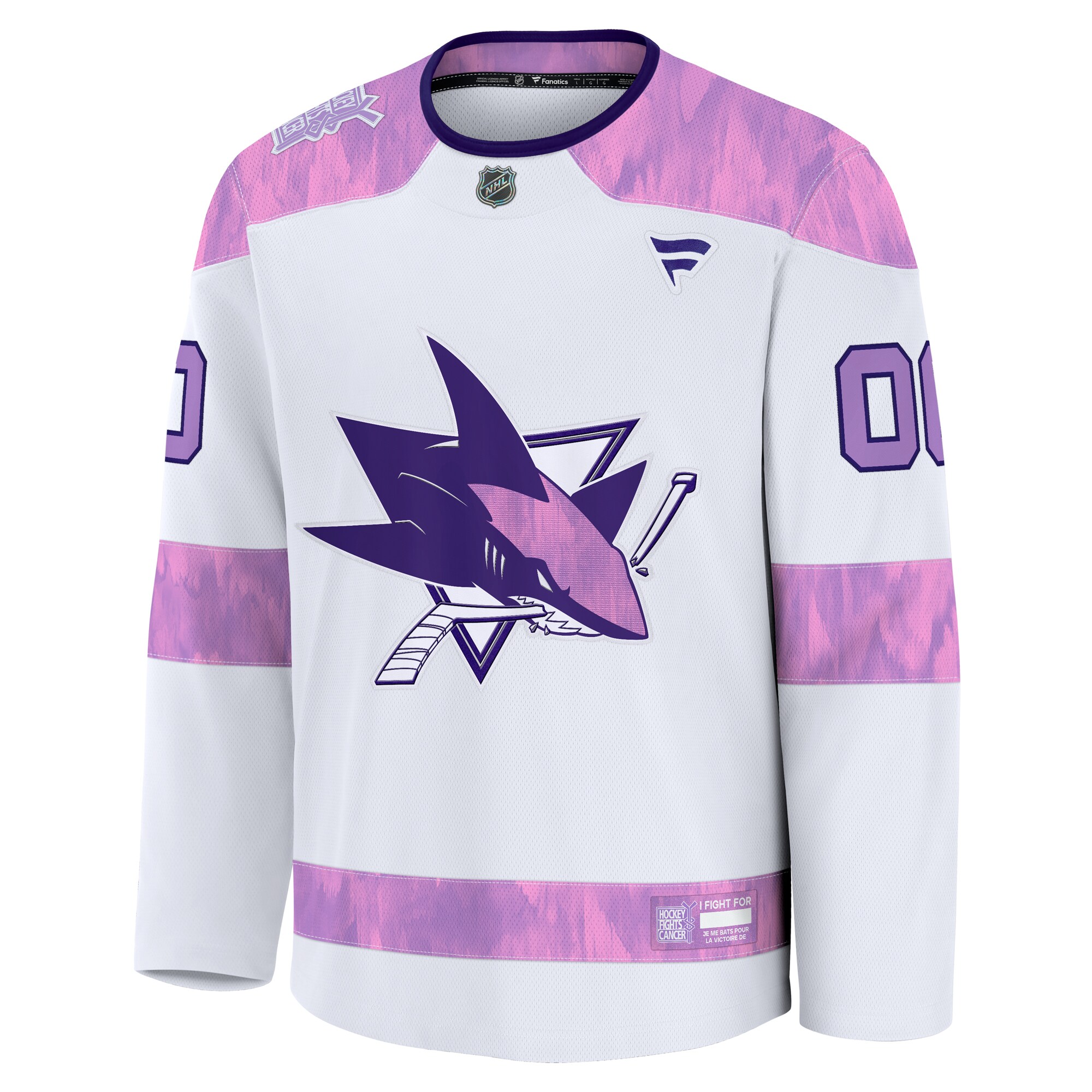 San Jose Sharks Fanatics 2024 Hockey Fights Cancer Custom Practice Jersey – White Clowdercats