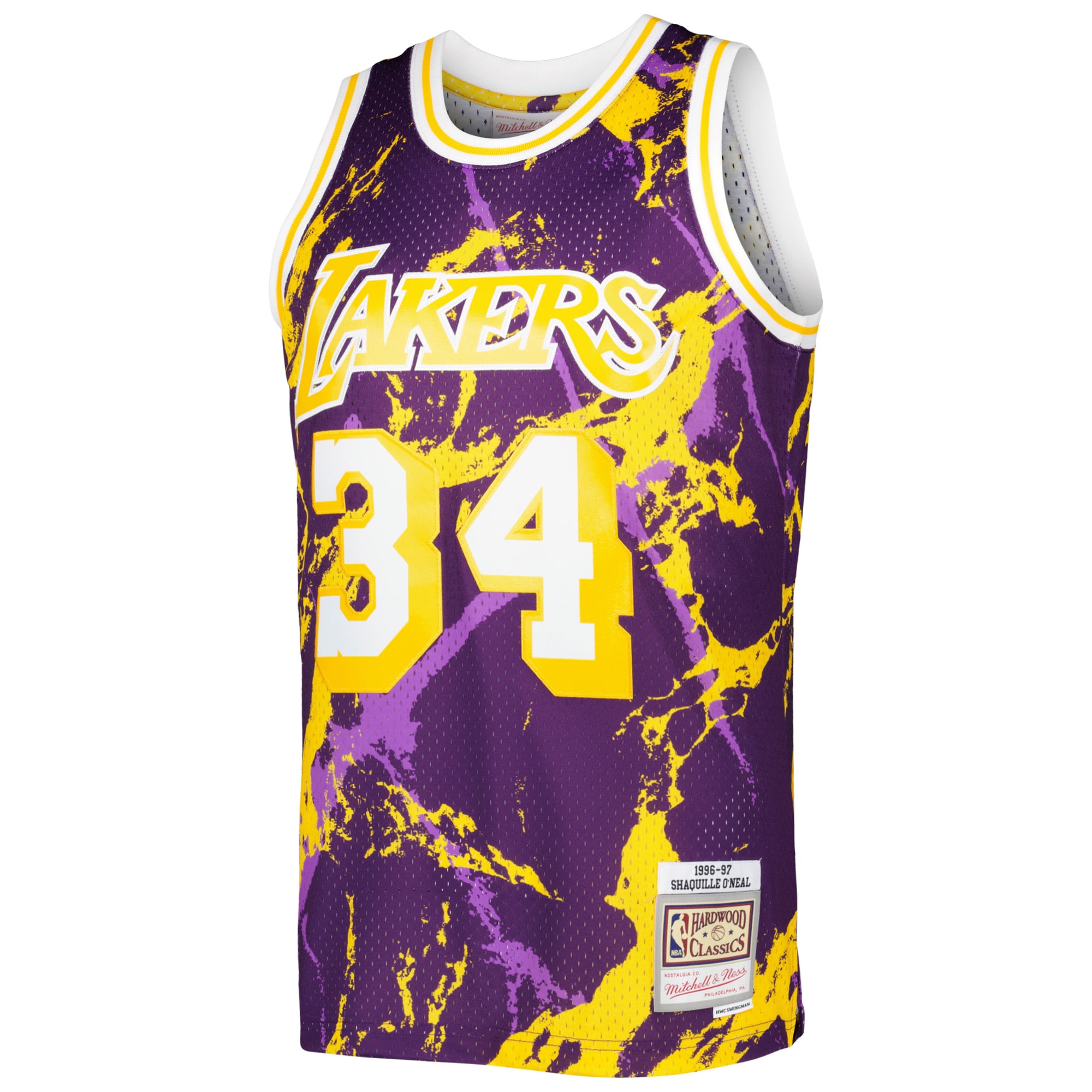 Shaquille O’Neal Los Angeles Lakers Mitchell & Ness 1996/97 Hardwood Classics Marble Swingman Jersey – Purple Clowdercats