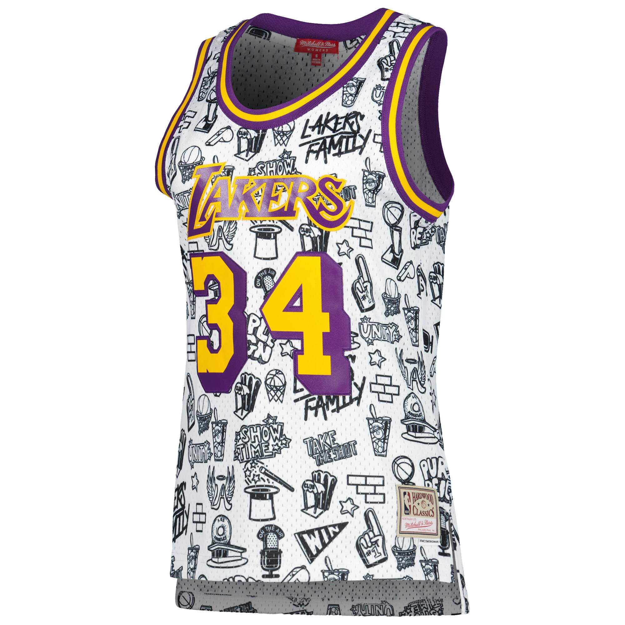Shaquille O’Neal Los Angeles Lakers Mitchell & Ness Women’s 1996 Doodle Swingman Jersey – White Clowdercats