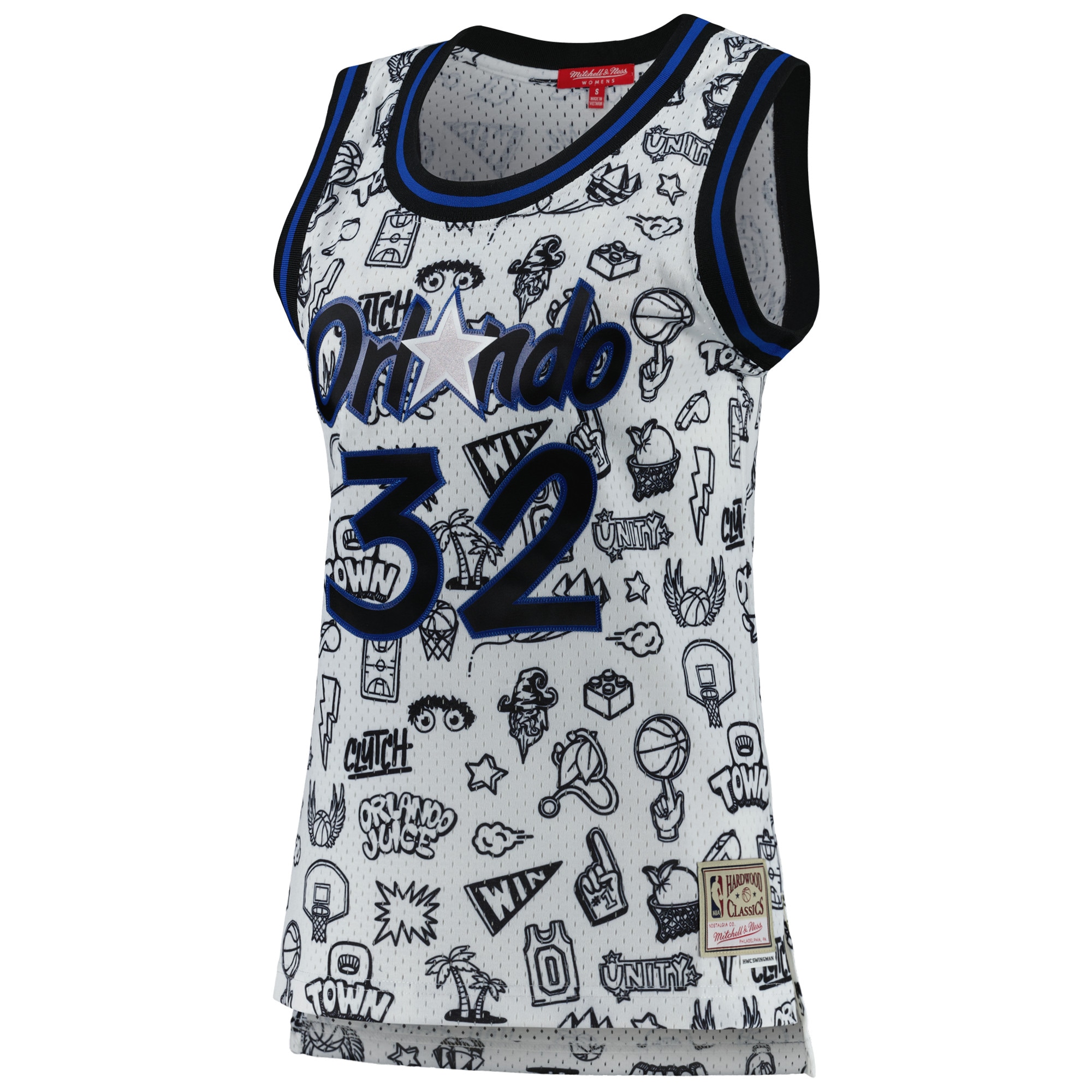 Shaquille O’Neal Orlando Magic Mitchell & Ness Women’s 1994 Doodle Swingman Jersey – White Clowdercats