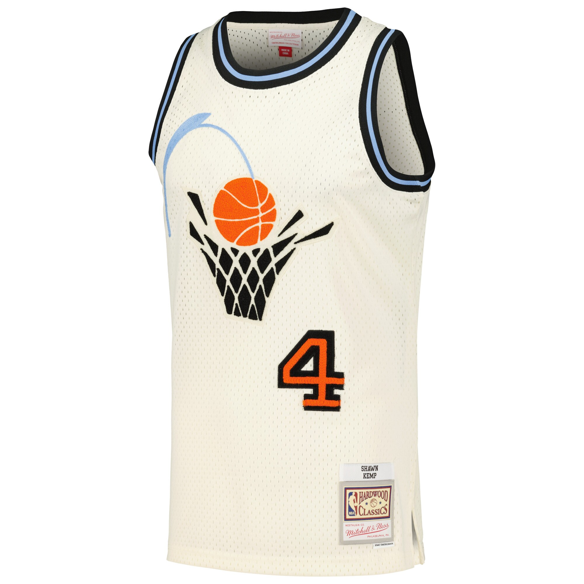 Shawn Kemp Cleveland Cavaliers Mitchell & Ness Chainstitch Swingman Jersey – Cream Clowdercats