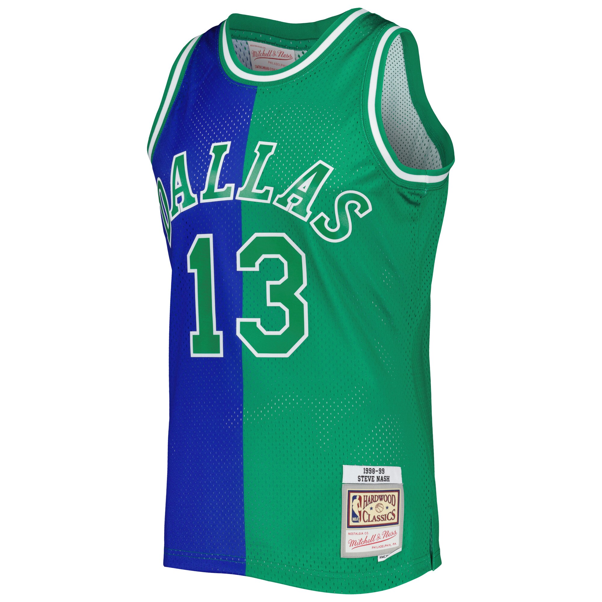 Steve Nash Dallas Mavericks Mitchell & Ness Hardwood Classics 1998/99 Split Swingman Jersey – Blue/Green Clowdercats