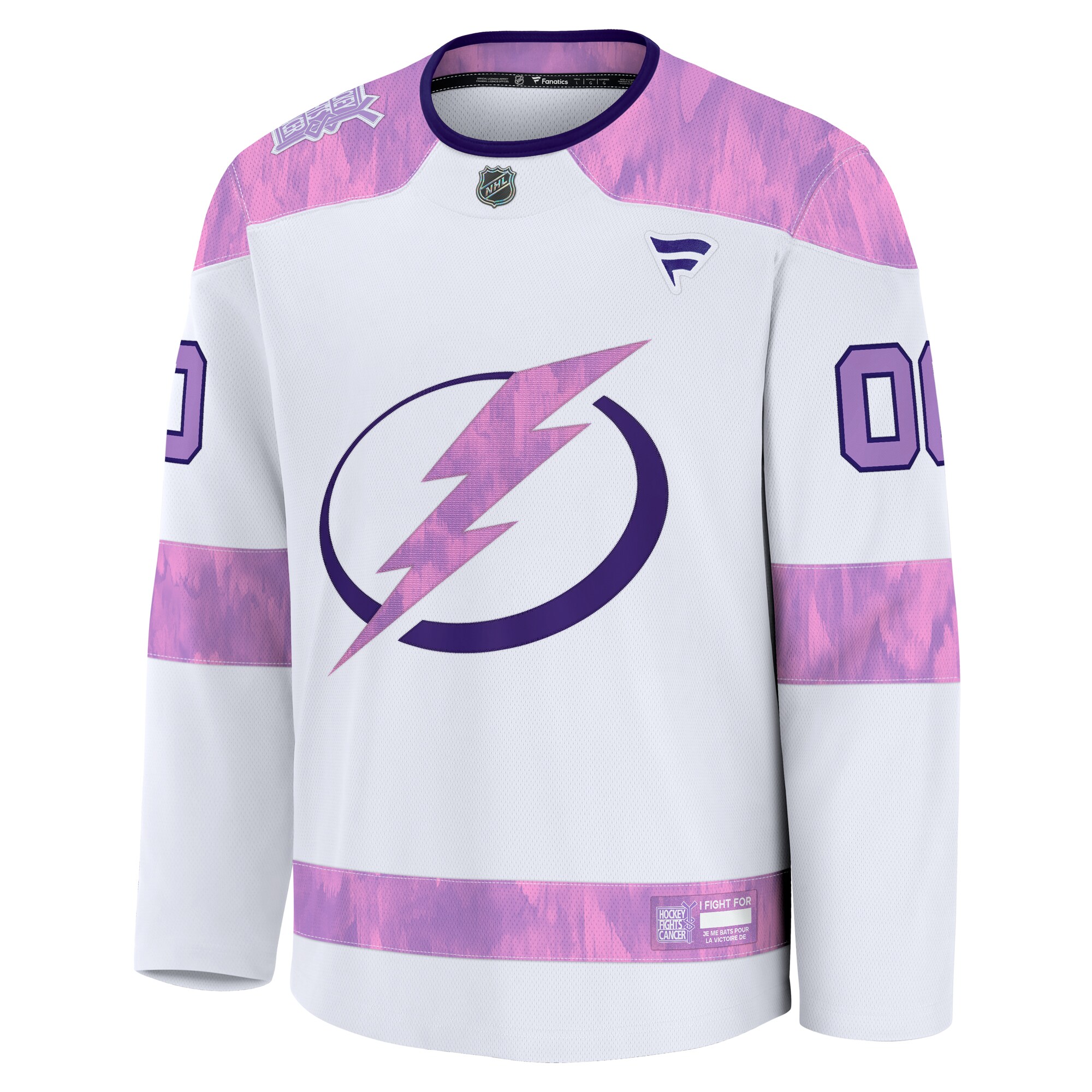 Tampa Bay Lightning Fanatics 2024 Hockey Fights Cancer Custom Practice Jersey – White Clowdercats