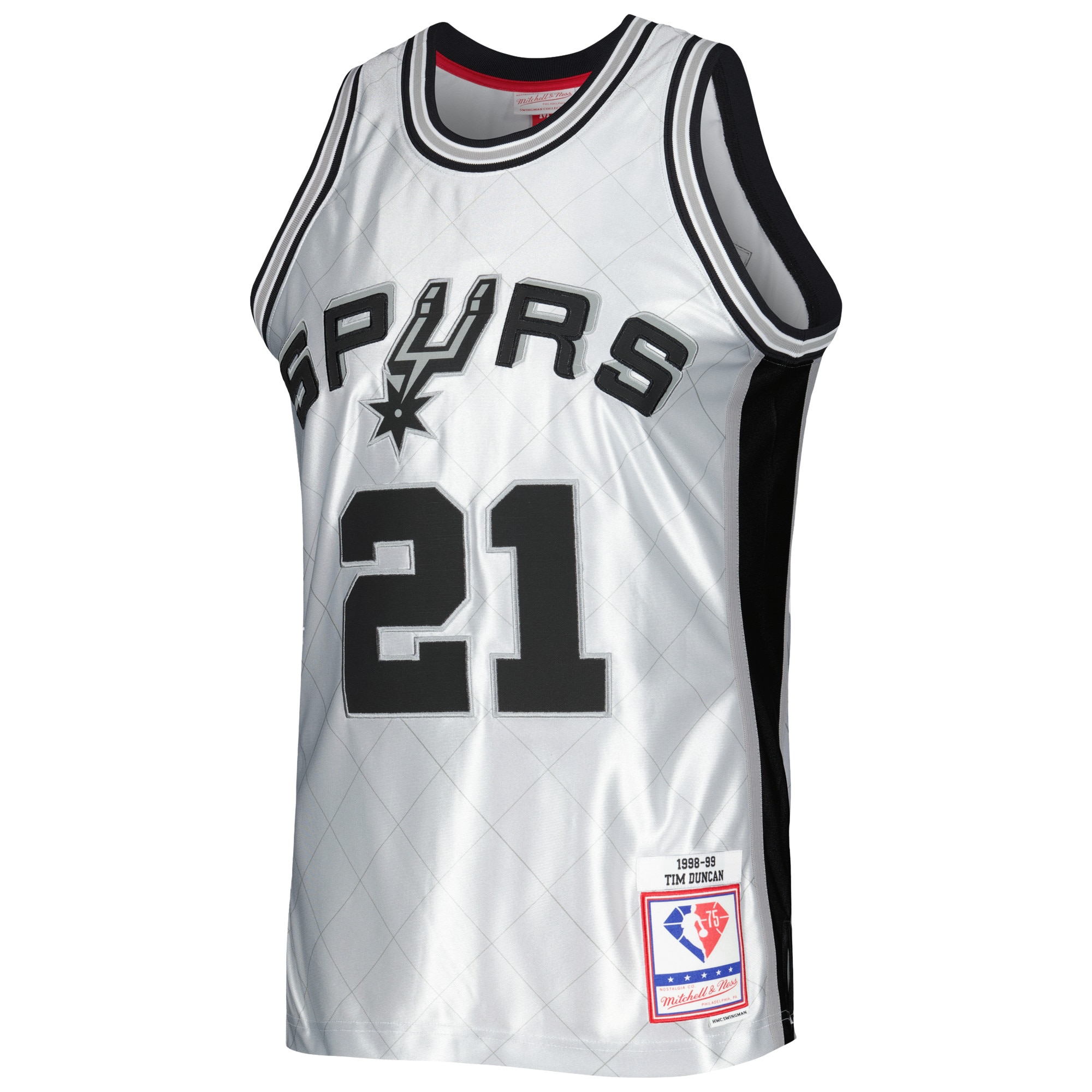 Tim Duncan San Antonio Spurs Mitchell & Ness 1998/99 Hardwood Classics 75th Anniversary Swingman Jersey – Platinum Clowdercats