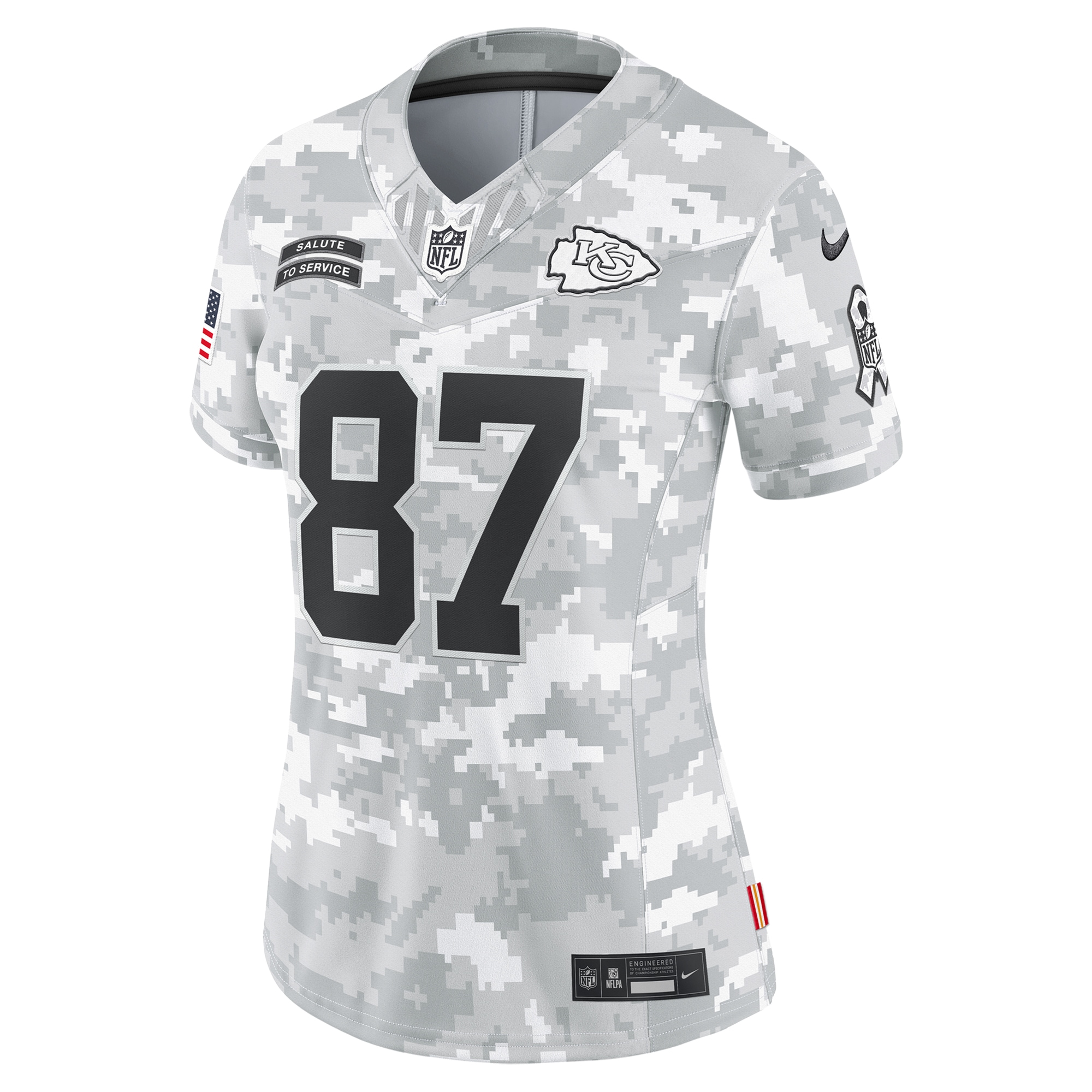Travis Kelce Kansas City Chiefs Nike Women’s 2024 Salute to Service Limited Jersey – Arctic Camo Clowdercats