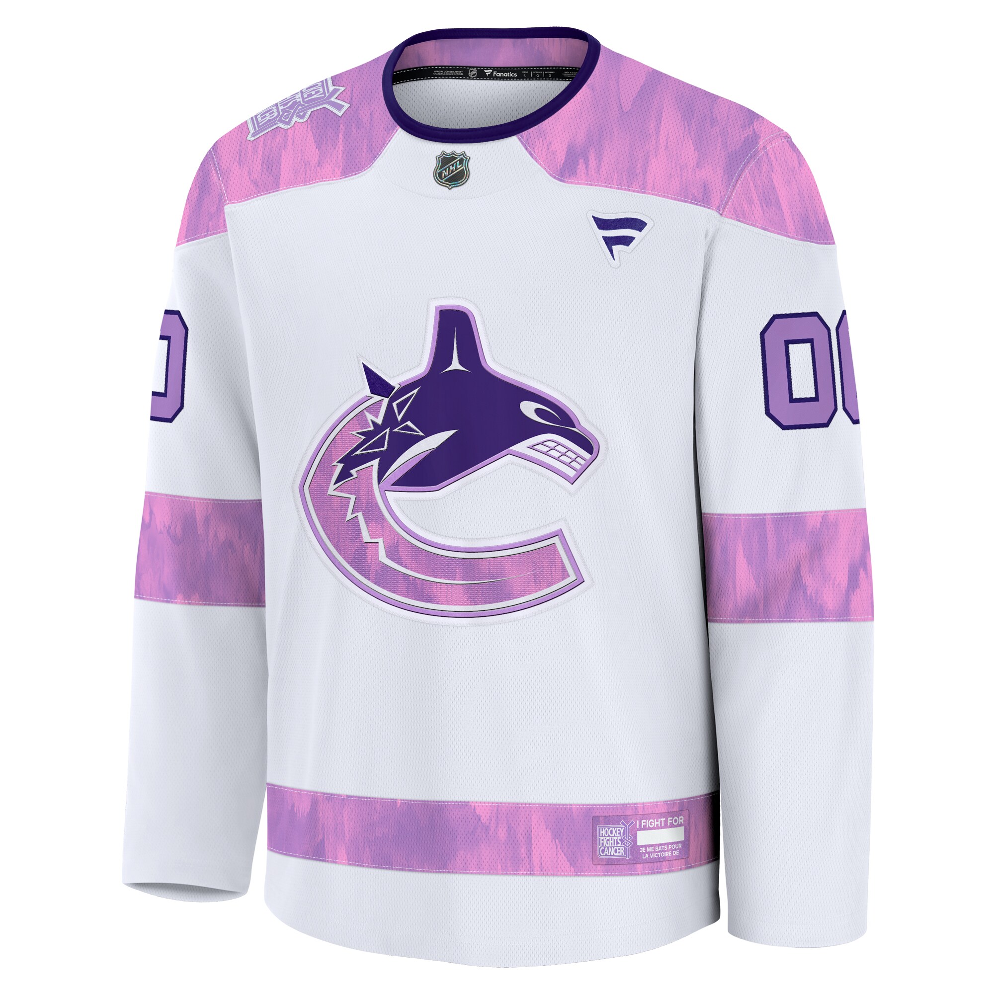 Vancouver Canucks Fanatics 2024 Hockey Fights Cancer Custom Practice Jersey – White Clowdercats