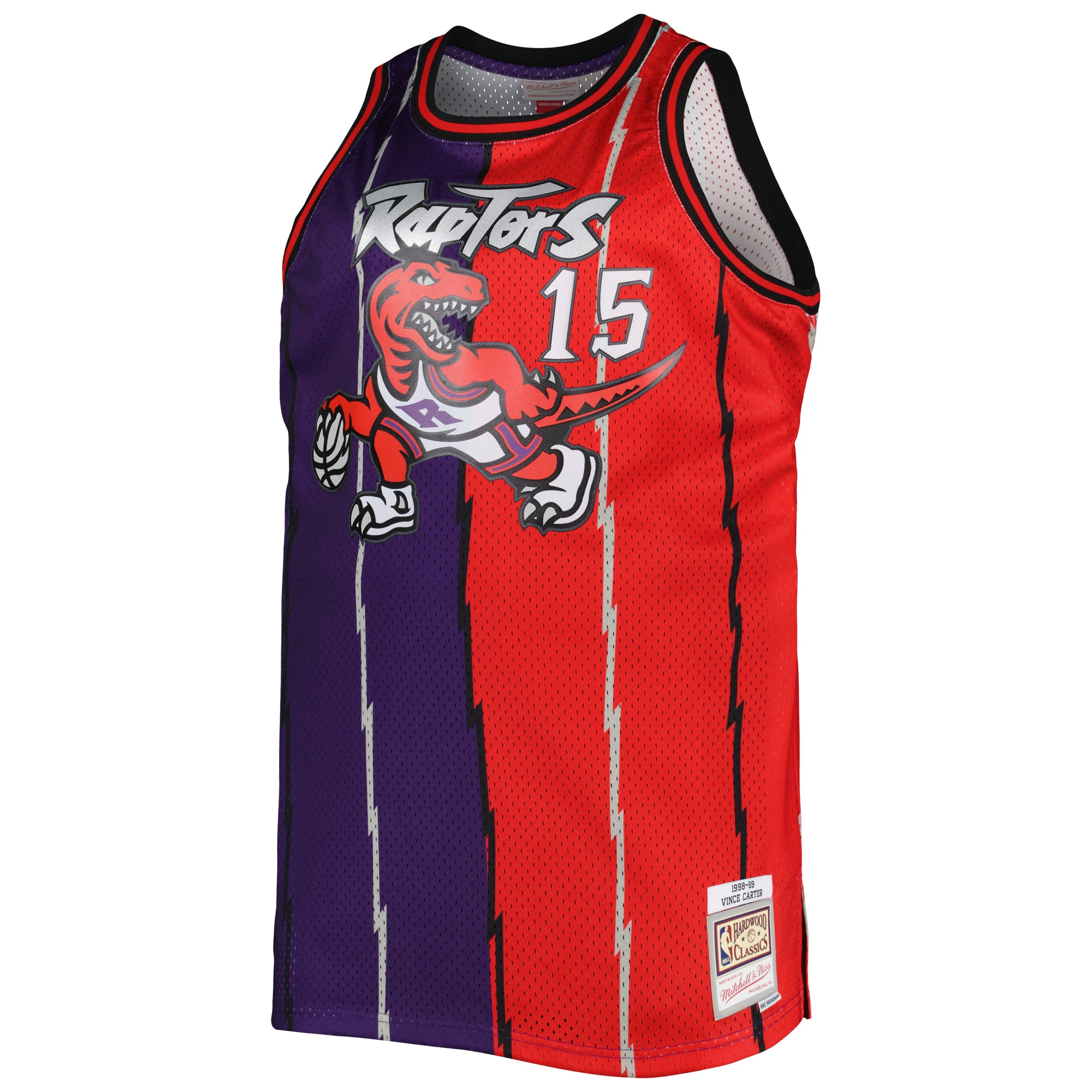 Vince Carter Toronto Raptors Mitchell & Ness Big & Tall Hardwood Classics 1998/99 Split Swingman Jersey – Purple/Red Clowdercats