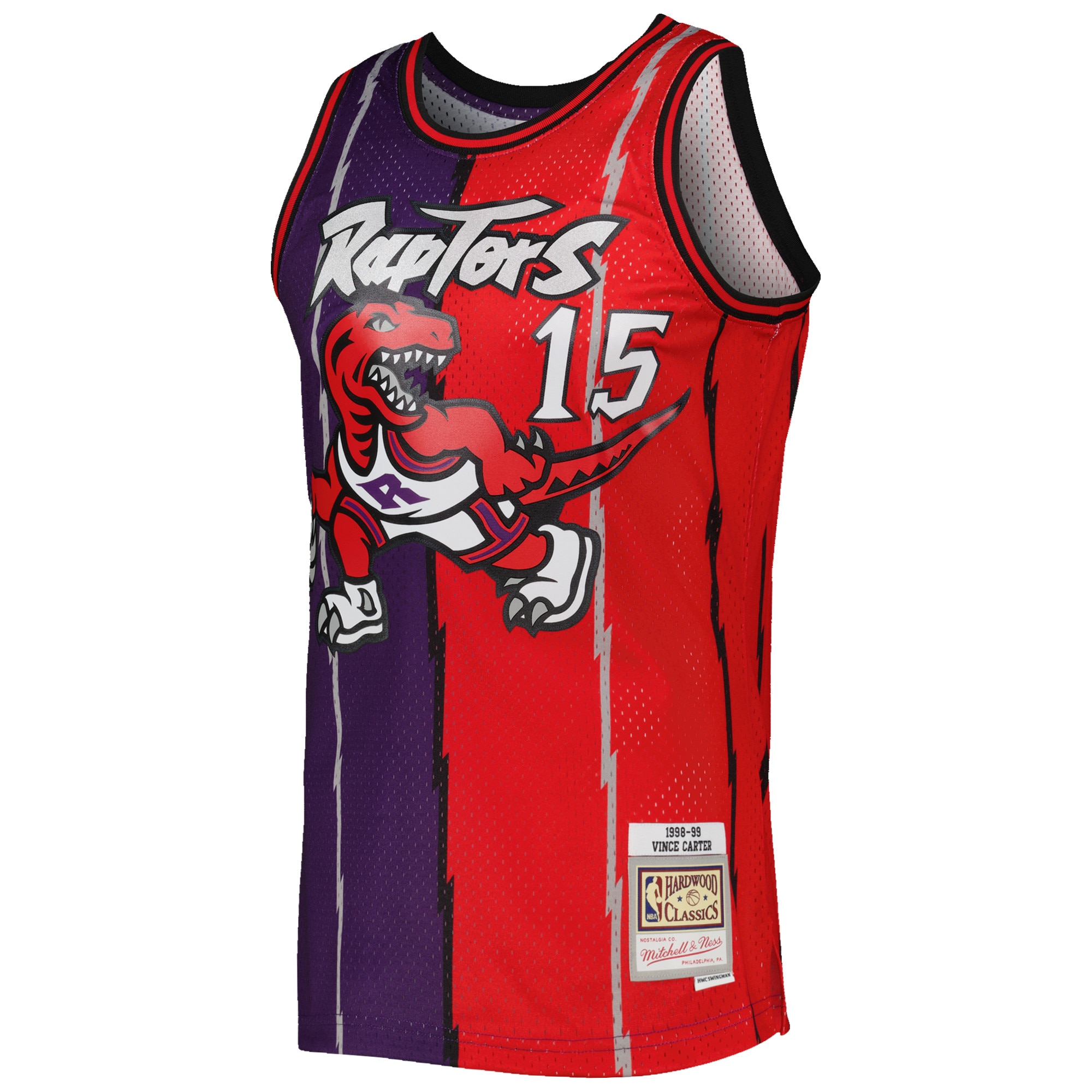 Vince Carter Toronto Raptors Mitchell & Ness Hardwood Classics 1998/99 Split Swingman Jersey – Purple/Red Clowdercats