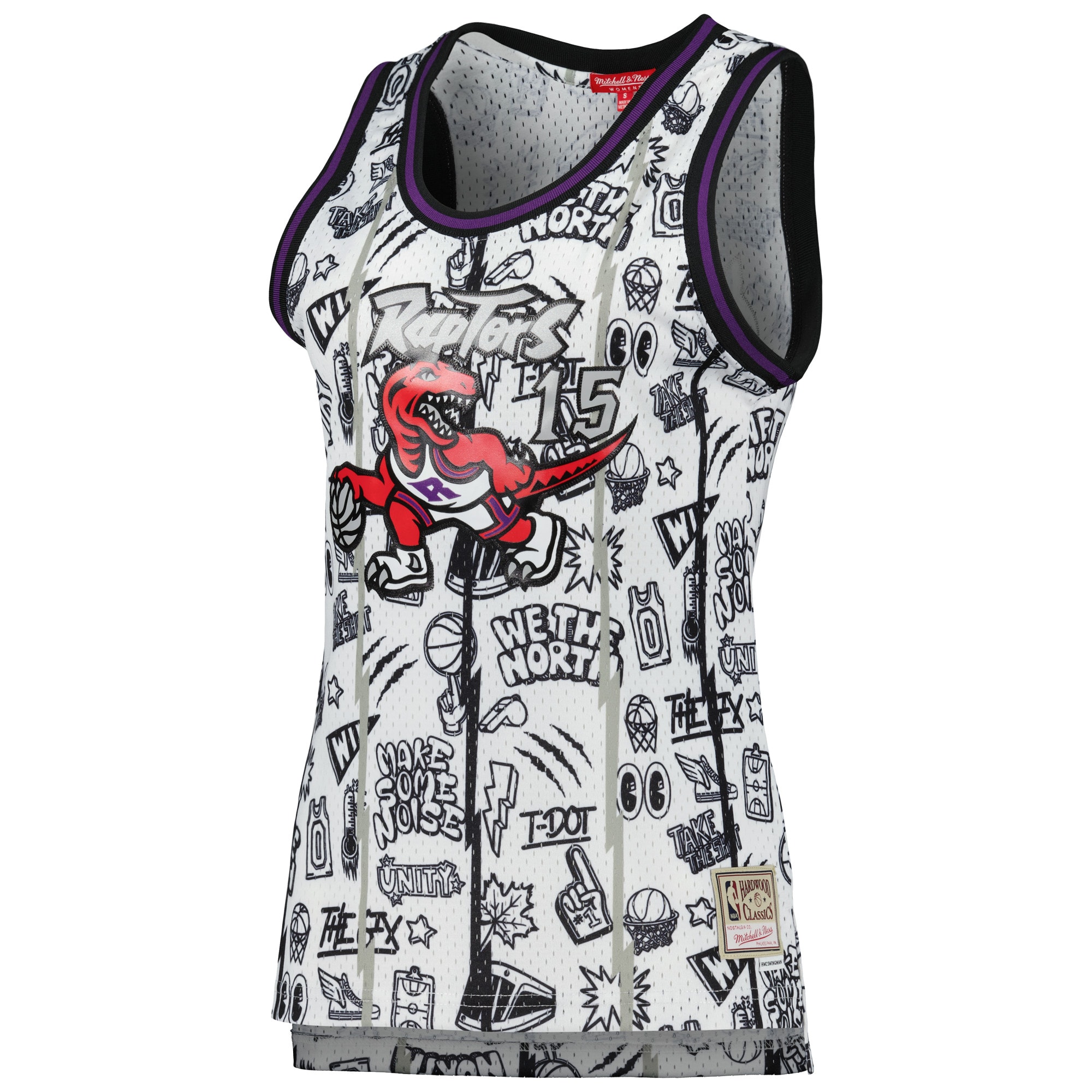 Vince Carter Toronto Raptors Mitchell & Ness Women’s 1998 Doodle Swingman Jersey – White Clowdercats