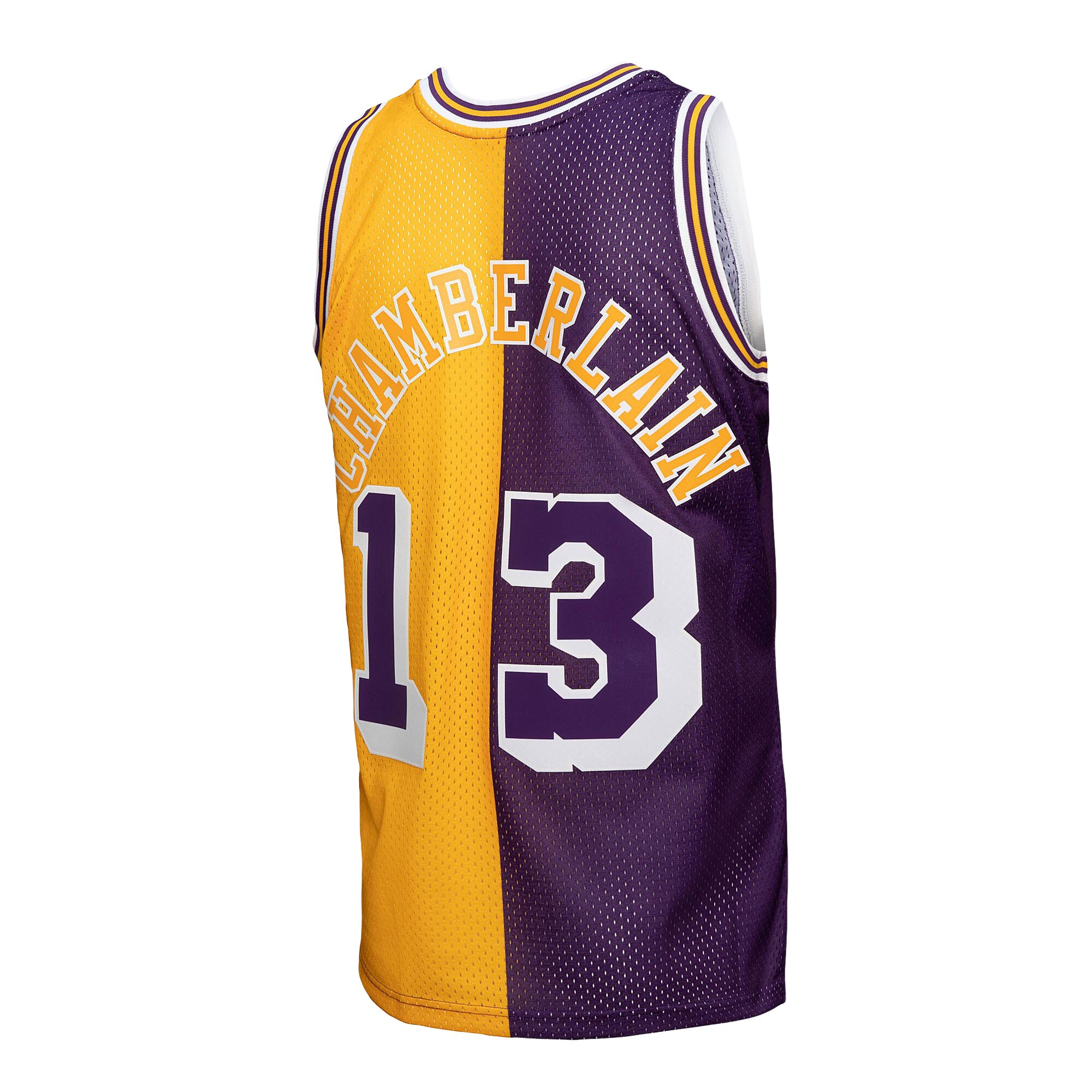 Wilt Chamberlain Los Angeles Lakers Mitchell & Ness Hardwood Classics 1971/72 Split Swingman Jersey – Purple/Gold Clowdercats