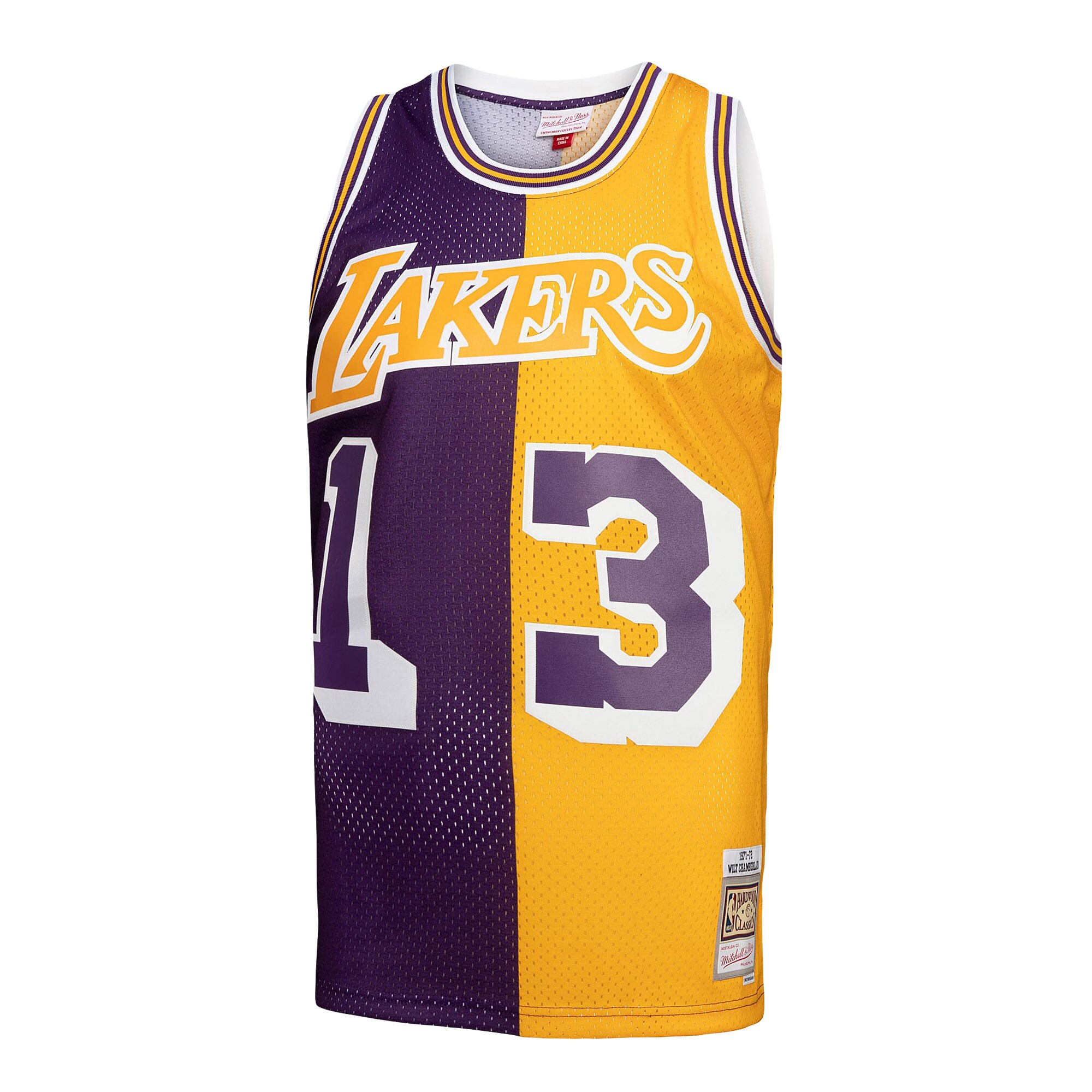 Wilt Chamberlain Los Angeles Lakers Mitchell & Ness Hardwood Classics 1971/72 Split Swingman Jersey – Purple/Gold Clowdercats
